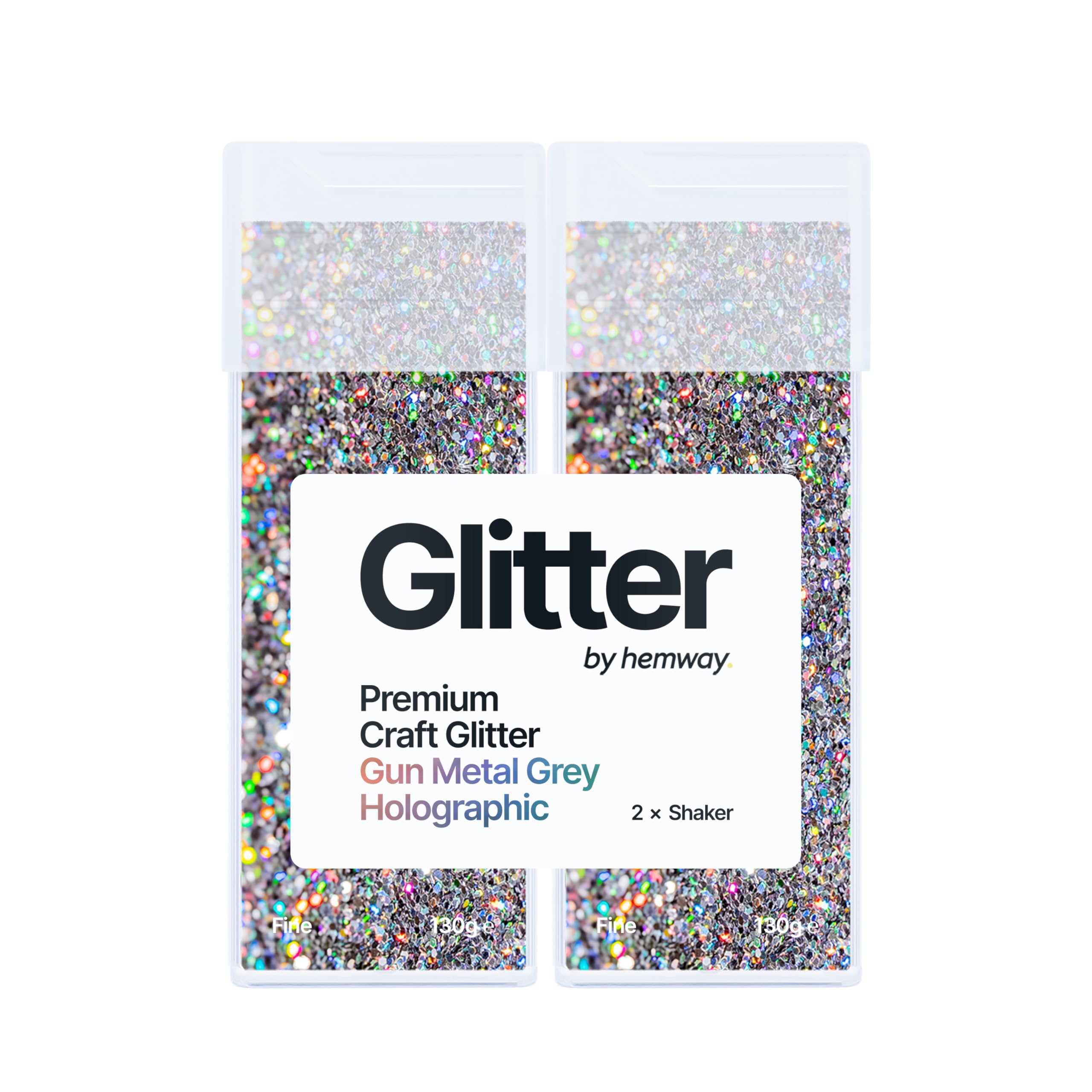 Hemway Glitter Shaker Gun Metal Grey Holographic 130g x2 Pack Fine, Craft Glitter Shakers for Resin & Epoxy Crafts
