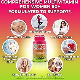 Women\'s Daily Multivitamin 50 Plus - Vegan Methylated Multivitamin for Women 50 and Over with Biotin, Organic Superfoods & Lutein - Eye, Energy, Gut & Optimal Health Support - Easy to Swallow Capsules