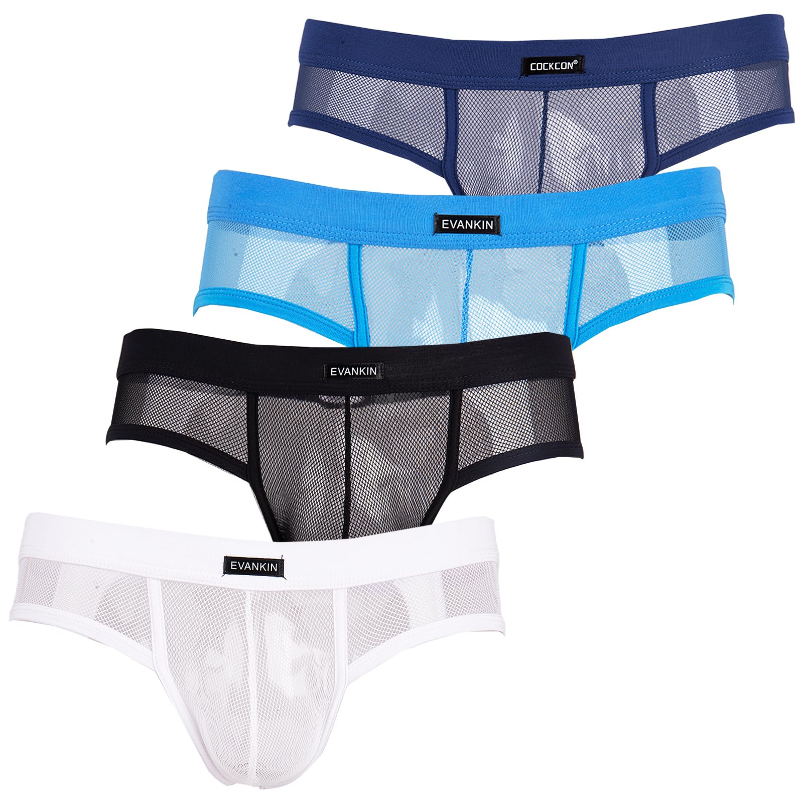 Evankin Men's Underwear Sexy Mesh Breathable Boxer Briefs Low Rise Cool Boxers Pack Set, Style 2 Black/White/Skyblue/Navy, XS