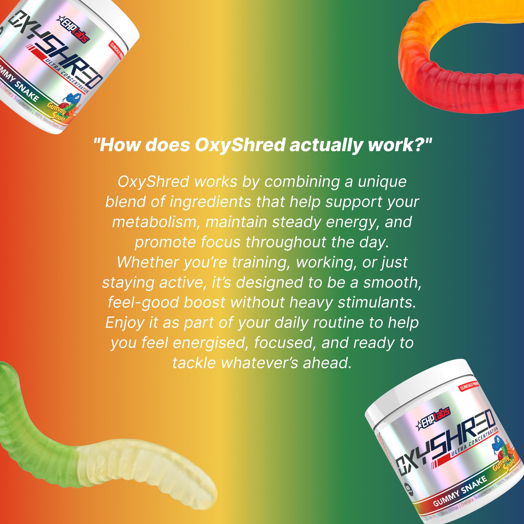 EHP Labs OxyShred Pre Workout Powder - Preworkout Powder with L Glutamine & Acetyl L Carnitine, Energy Boost Drink - Gummy Snake, 60 Servings — Amazon image 7
