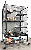 Mcage XL 4-Tier Ferret Chinchilla Rat Cage 31x18.5x53.5" Rolling Stand, 1/2" Tight Bar Spacing, Hammock & Accessories
