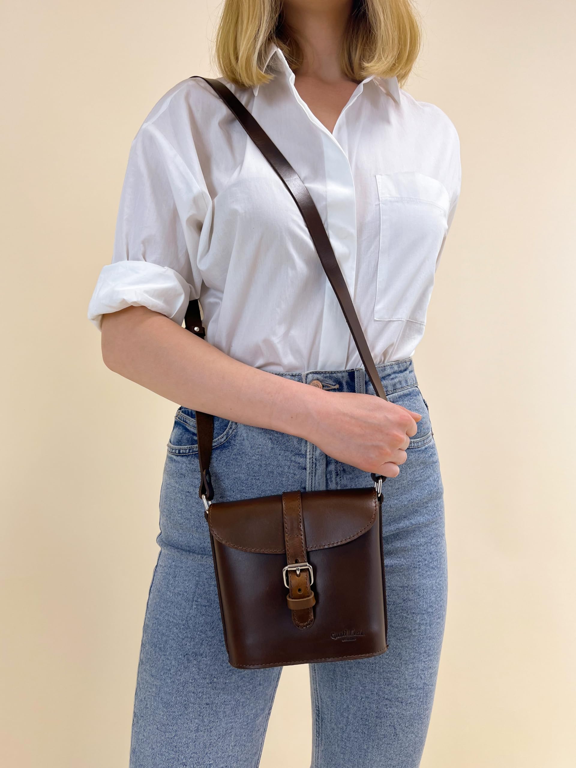 Gusti Nantje Leder Umhängetasche Damen – Schultertasche & Handtasche, Vintage Echtleder Braun