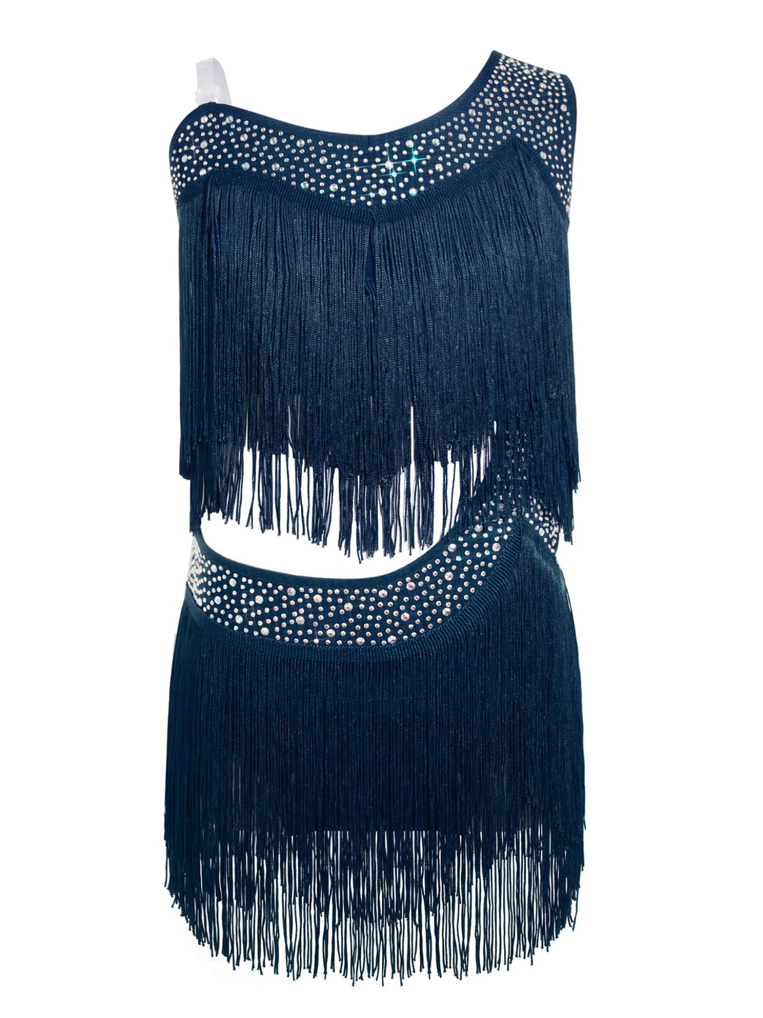 Mädchen Glitzernde Quasten Ärmelloses Latein Tanzkleid Rock Mädchen Latein Kleid Fransen Glitzer Fransen Kleid Standard Tanzkleid