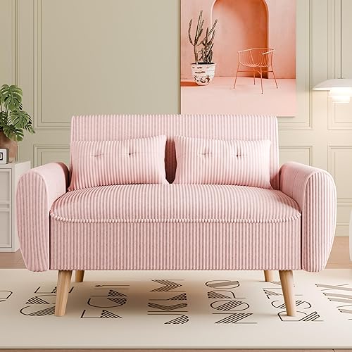 Miniatura 11 de Vongrasig Sofá biplaza pequeño y moderno de 48 pulgadas, tela de pana suave de mediados de siglo, sofá de 2 plazas con cojines traseros y patas
