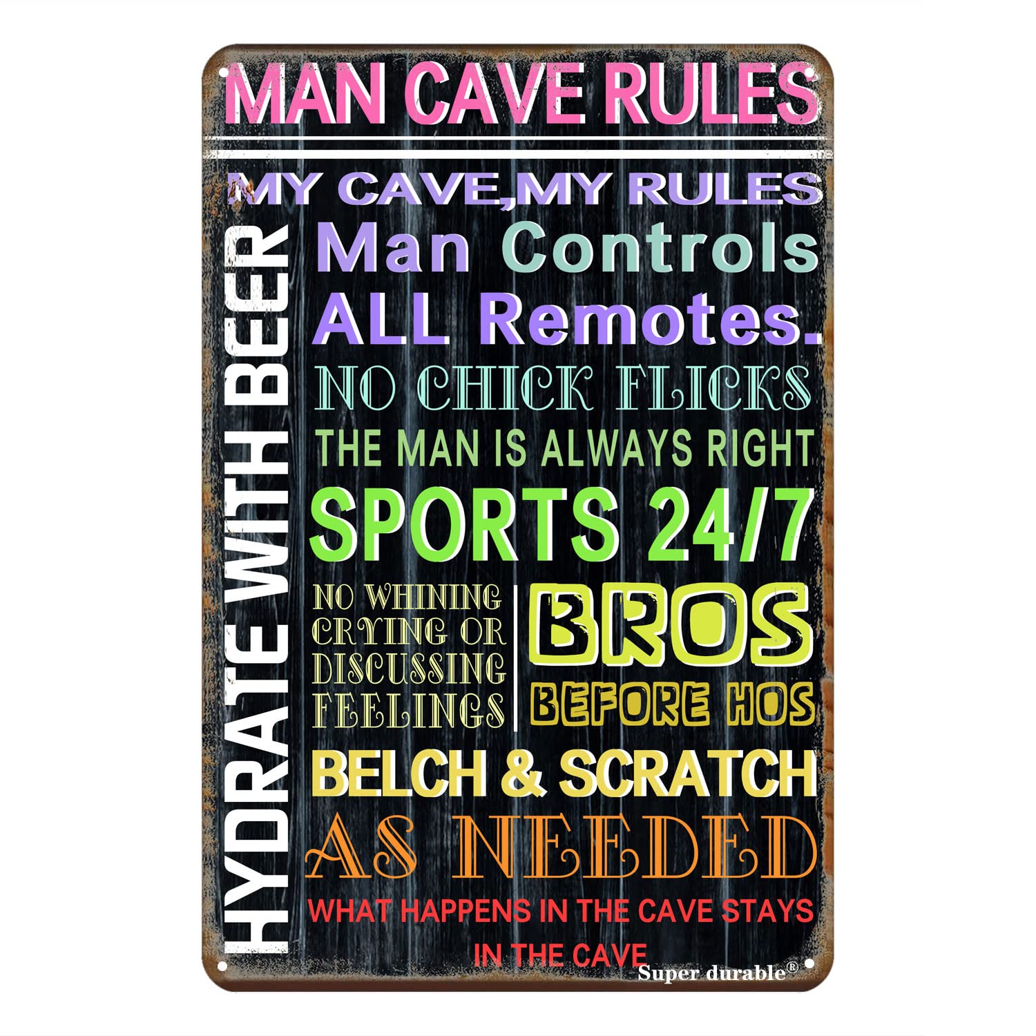 peiyeety Vintage Metal Sign Man Cave Rules Tin Sign Vintage Wall Decor for Home Game Room Bar Office Decor 8x12 Inch