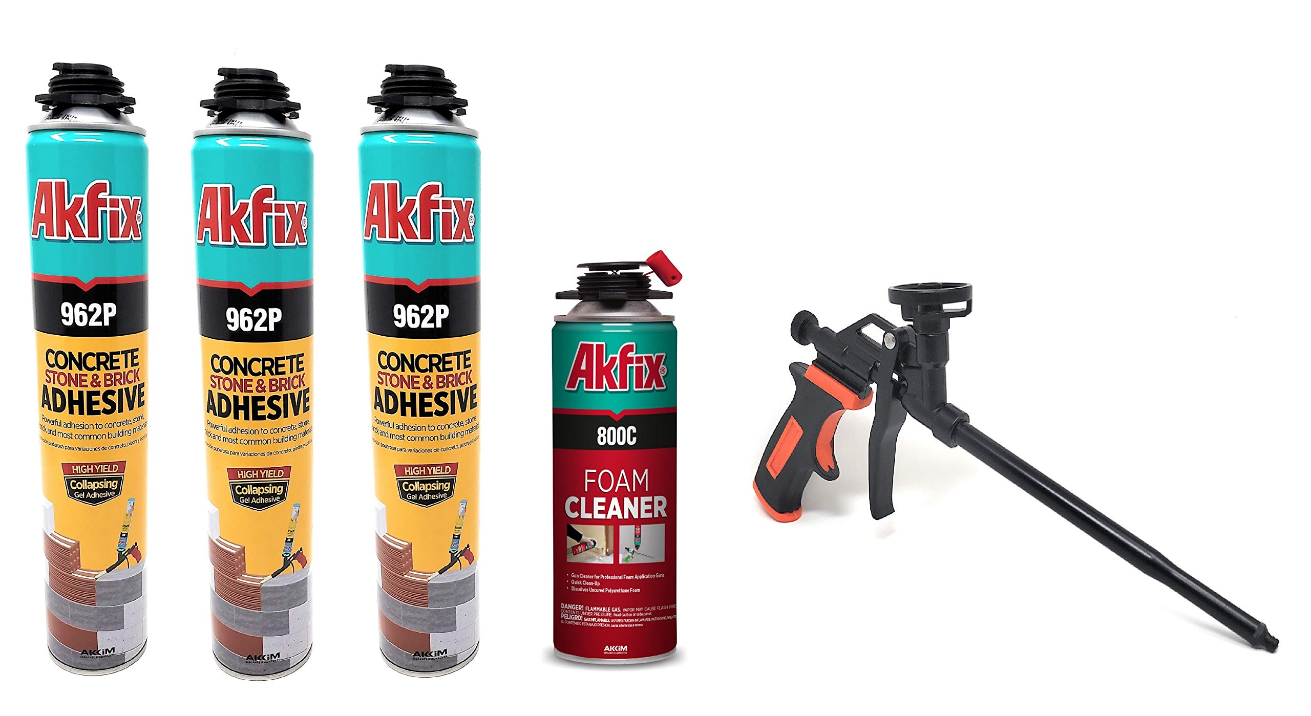 Akfix 962P Landscape Adhesive Kit Concrete, Stone, Brick, Drywall, 24 Oz 3 Pack