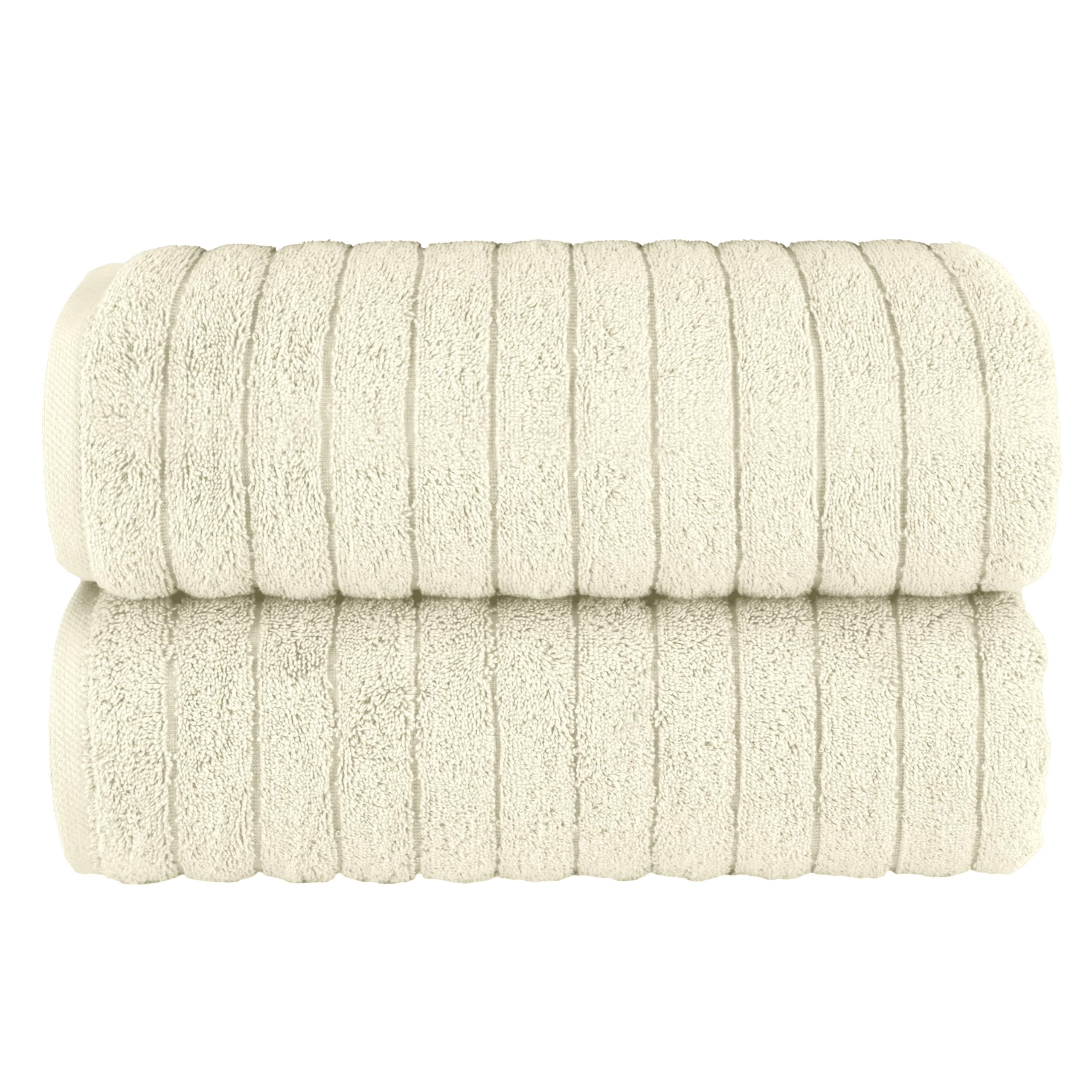 Elegant Comfort 100% Turkish Cotton Corduroy Ribbed Luxury Soft 2 Pack Bath Towels 27 x 54 Inch - Ultra Plush, Absorbent, Quick Dry, Hotel Spa Quality Towels for Bathroom Essentials, Ivory
