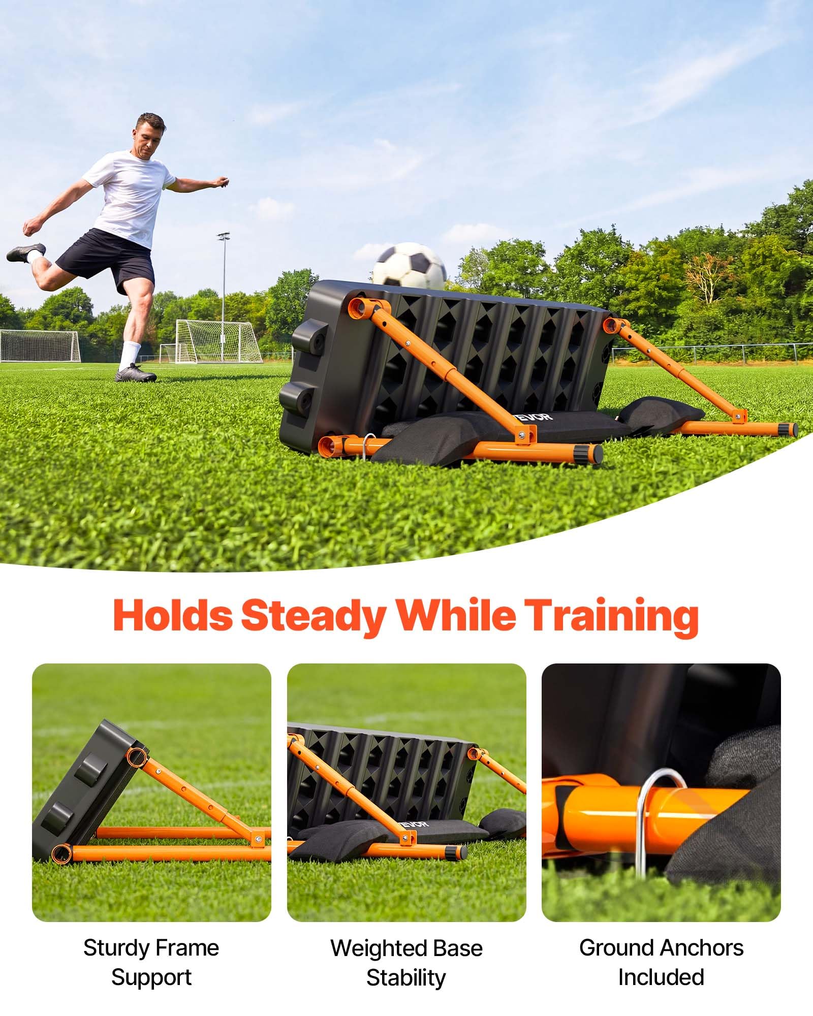 VEVOR Fußball Rebound Board 95 x 25 cm, Prellwand Brett Tragbar mit Doppeloberflächen und 3 Verstellbaren Winkeln, Fußballprellwand aus PP, Balltrainingsgerät für Pass- und Reaktionsübungen