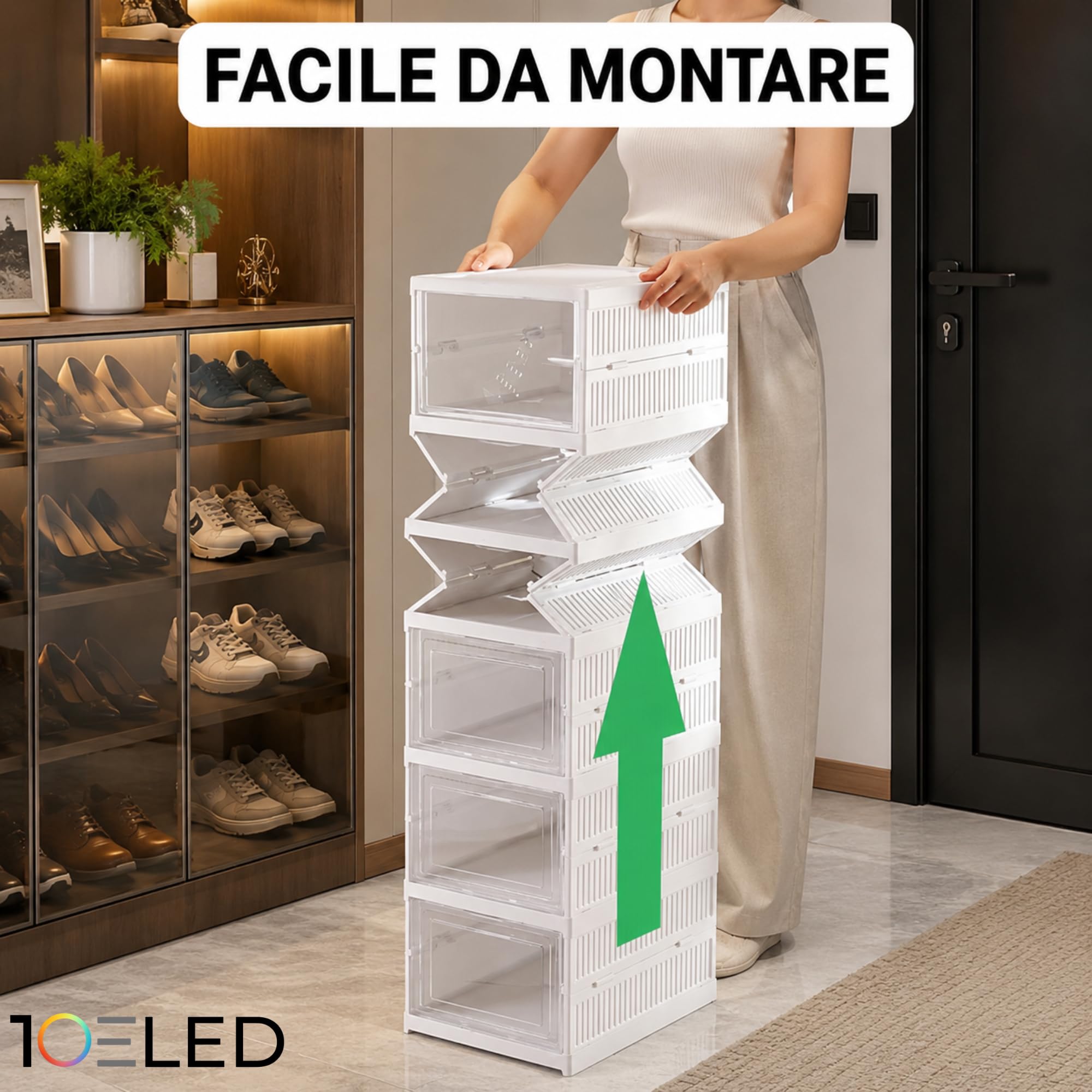 Scarpiera Salvaspazio Slim 6 Scomparti con Ante Trasparenti - Scarpiera Ingresso con Retro VENTILATO e RESISTENTE - Montaggio Senza Attrezzi - per Ingresso, Camera, Armadio - Fino alla Taglia 46