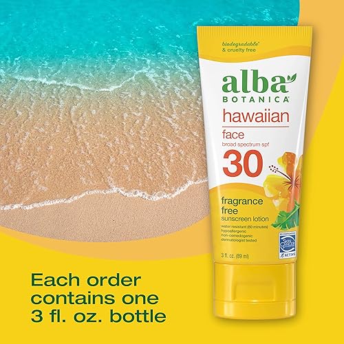 Miniatura 4 de Alba Botanica Protector solar para cara, loción de protección solar hawaiana sin fragancia, amplio espectro SPF 30, resistente al agua y