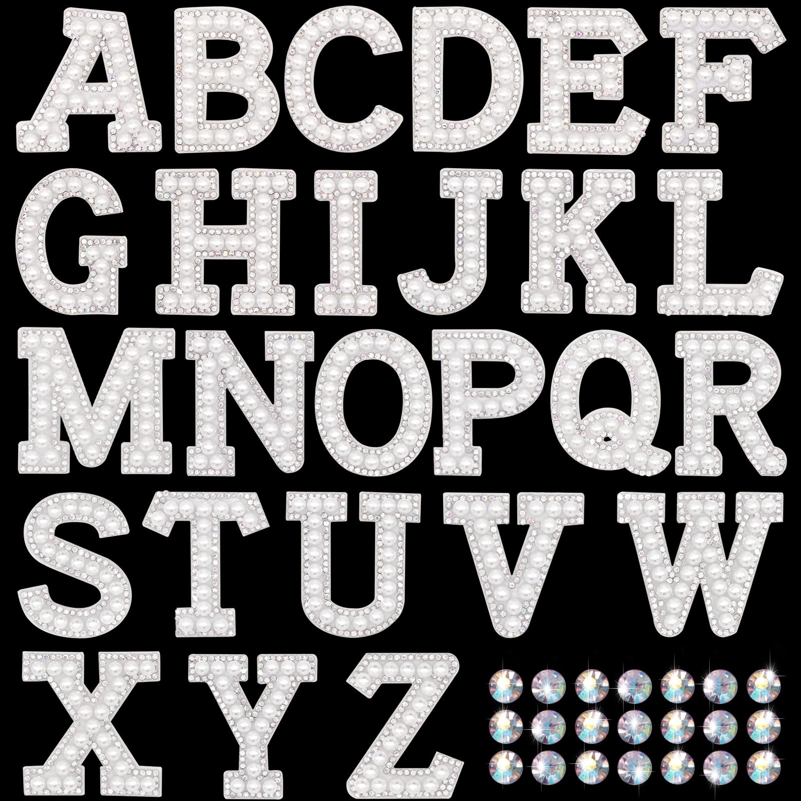 Winrase A-Z Letter Iron-On Patches - Rhinestone & Pearl Alphabet For Clothing, Hats, Bags (Full Set) - View #4