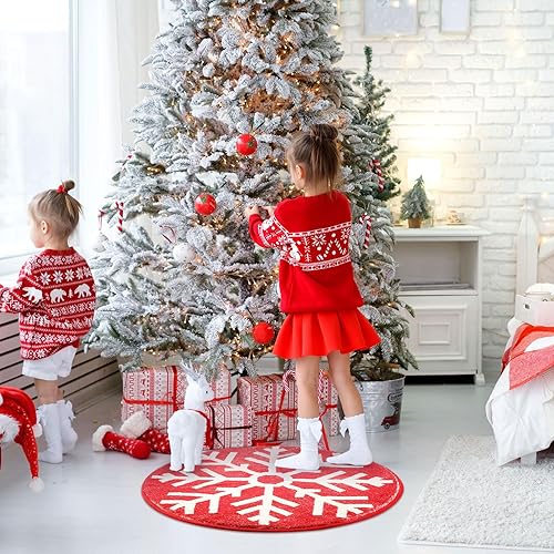 Miniatura 5 de Juego de 2 tapetes de cocina de Navidad, tapete de Navidad con copos de nieve, tapete de invierno, antideslizantes, para el hogar, cocina, puerta,