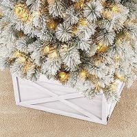 Vista 3 de Glitzhome Collar de árbol de Navidad, cubierta de base de árbol de Navidad, 22" L de largo, collares de árbol de madera blanca lavada para árboles