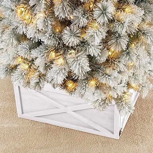 Miniatura 3 de glitzhome - Falda de madera blanca lavada para cubrir la base del árbol de Navidad, caja para cubrir la base del árbol. 22 pulgadas de largo