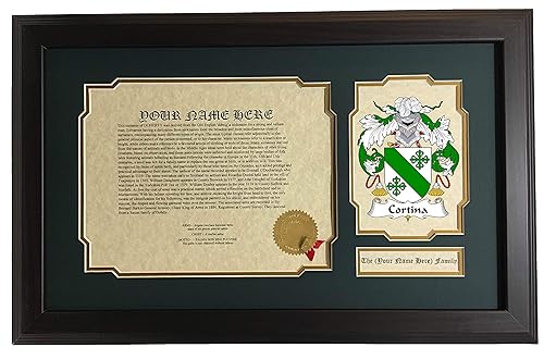 Cortina - Coat of Arms and Last Name History, 14x22 Inches Matted and Framed