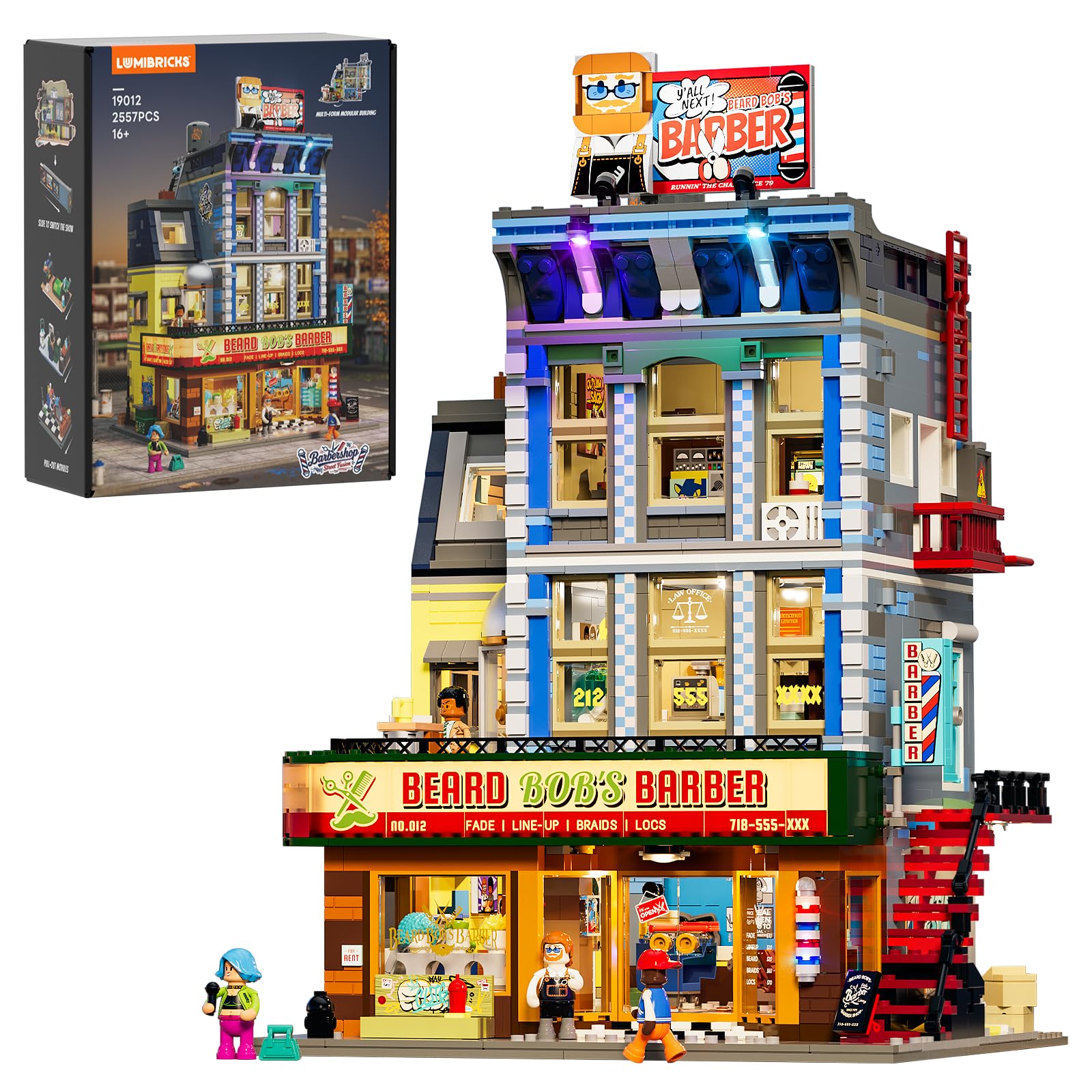 Barbershop Lighting Building Bricks Set, 2557 Pcs Modular Set | Street Fusion City Town Playset Collection Display kit with Minifigures for Adults, Educational Interactive Toys