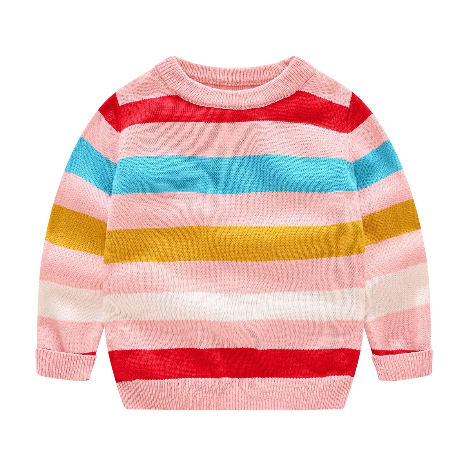 RNTOP Boy Girl Striped Knit Sweater Crewneck Long Sleeve Blouse Pullover Sweatshirt Toddler Kids (Pink, 4-5 Years)