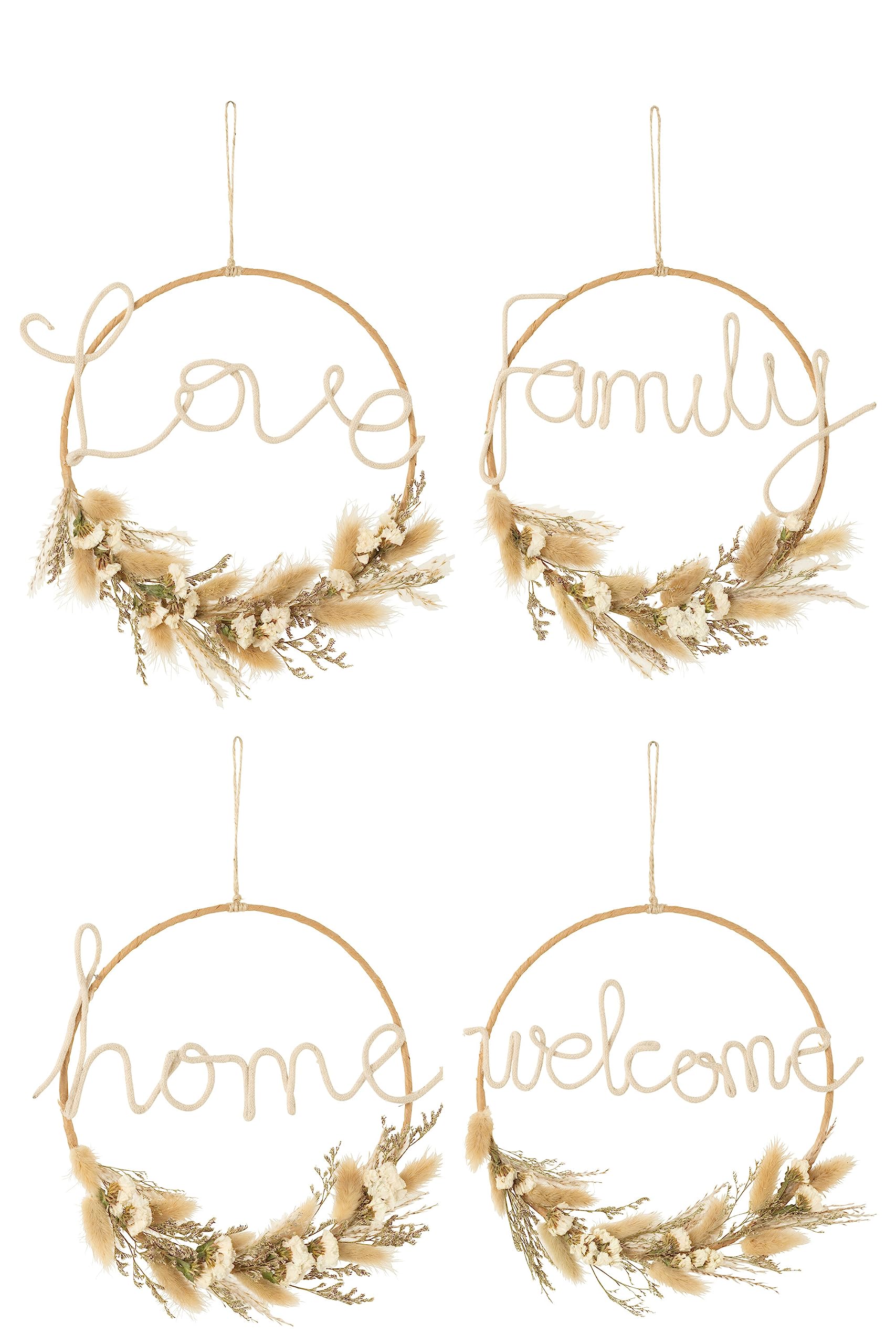 J-Line - Suspension Couronne Feuilles séchées - Naturel - Assortiment de 4