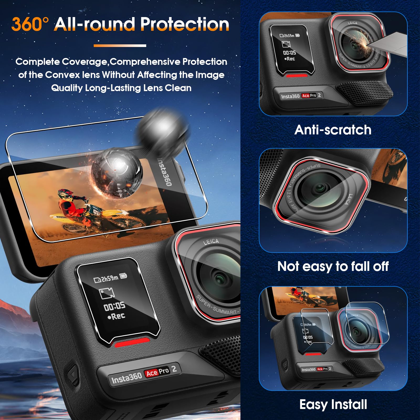 Kit Protezione Schermo Insta360 Ace Pro 2 - 2 Vetri Temperati + 2 Pellicole + 2 Protezioni Fotocamera - Foto 9