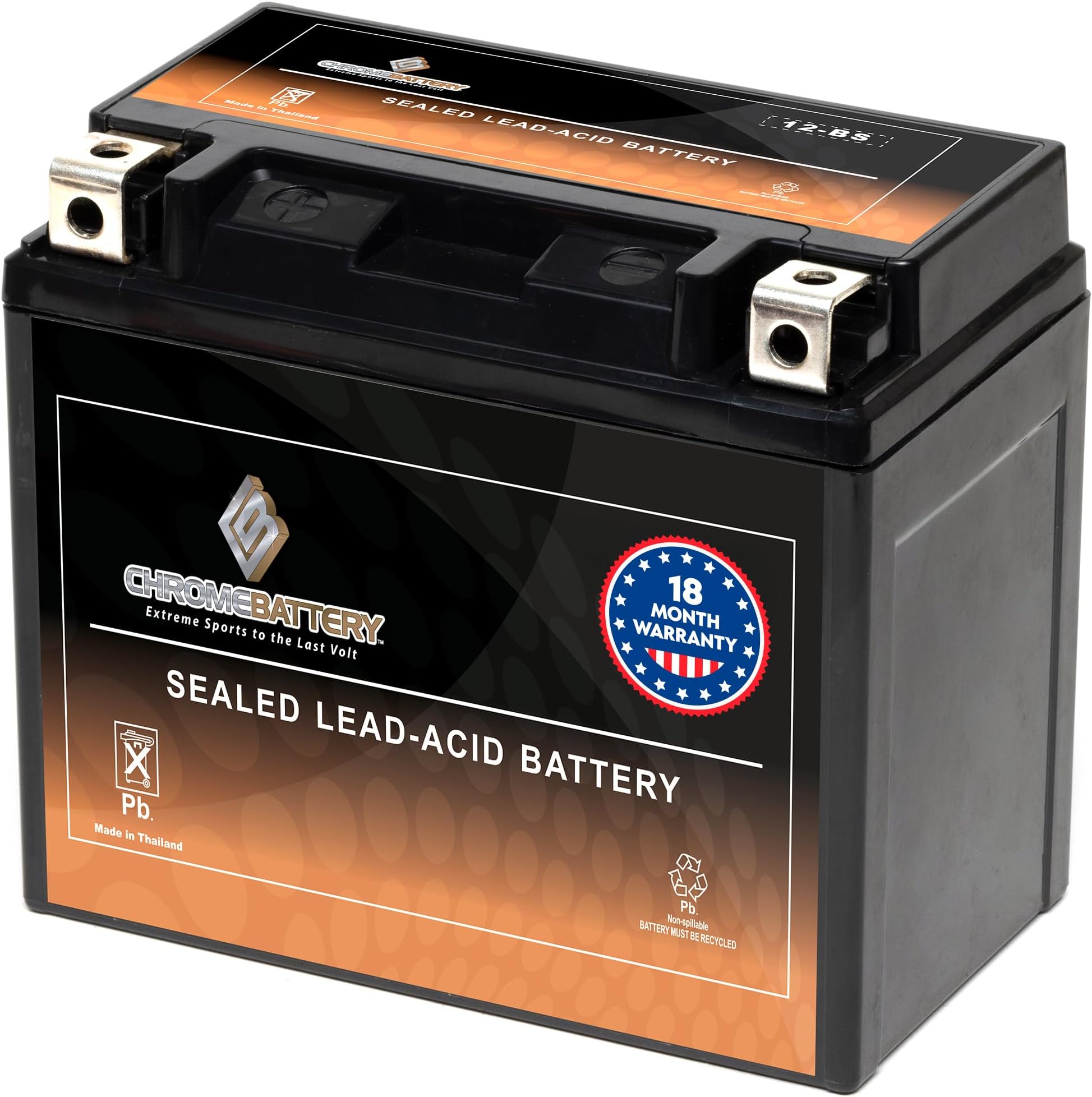 CB CHROMEBATTERY YTX12-BS 12 V 180 CCA AGM – Maintenance-Free 12 Ah Battery for ATV, Motorcycle, Scooter, Jet Ski – T3 Nut & Bolt – Fits Honda CBR600, Yamaha V-Star 1100, Polaris Sportsman 400