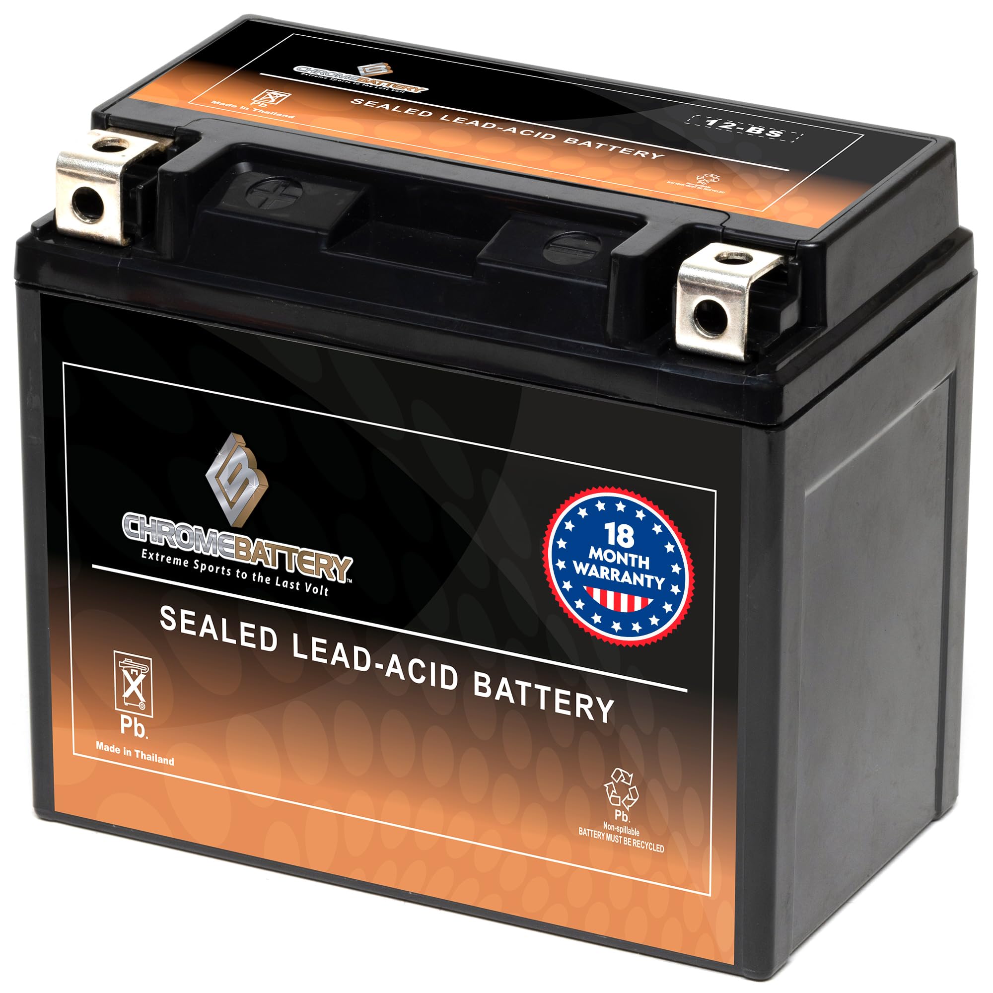 CB CHROMEBATTERY YTX12-BS 12 V 180 CCA AGM – Maintenance-Free 12 Ah Battery for ATV, Motorcycle, Scooter, Jet Ski – T3 Nut &amp; Bolt – Fits Honda CBR600, Yamaha V-Star 1100, Polaris Sportsman 400