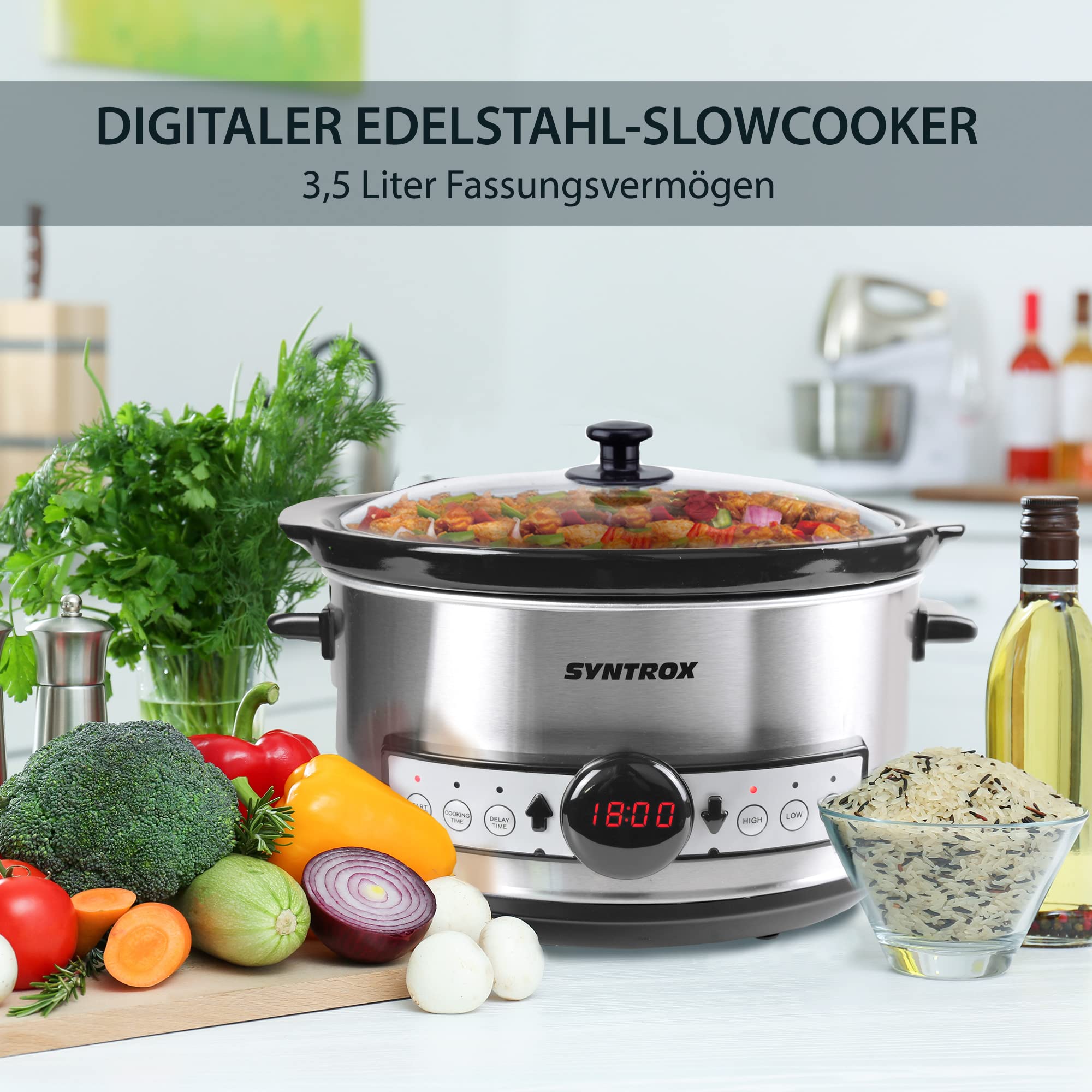 Syntrox Germany Slow Cooker Schongarer 3,5L mit Timer und Warmhaltefunktion - Leistung 200 Watt