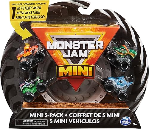 Monster Jam, Mini camiones monstruo coleccionables oficiales, paquete de 5 con 1 camión misterioso, escala 1:87