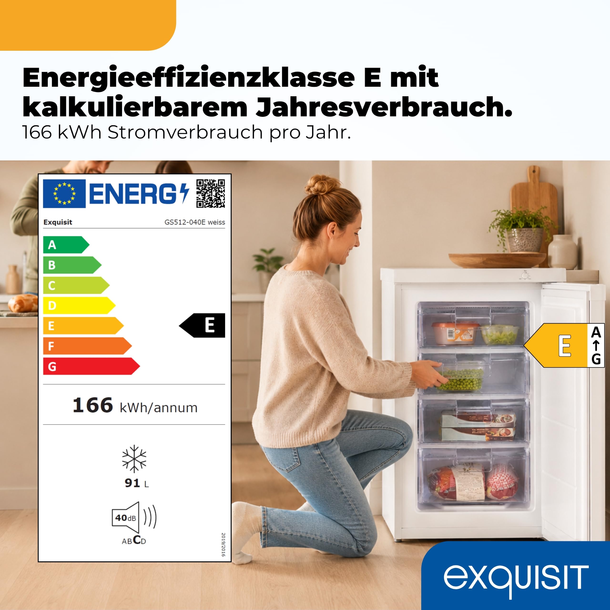 Exquisit GS512-040E Gefrierschrank 91 l Tiefkühlschrank Weiß Kompakter Freezer 4-Sterne-Gefrierfach