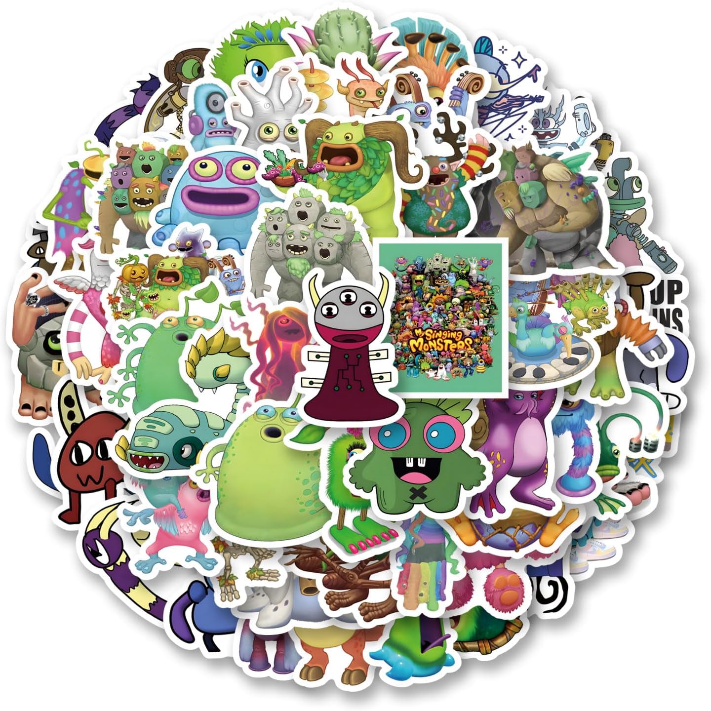 63pcs My Singing Monster Sticker, Cute Cartoon Vinyl Waterproof Stickers for Water Bottle,Skateboard,Laptop,Phone,Journaling,Scrapbooking Decals for Party Supply Decor