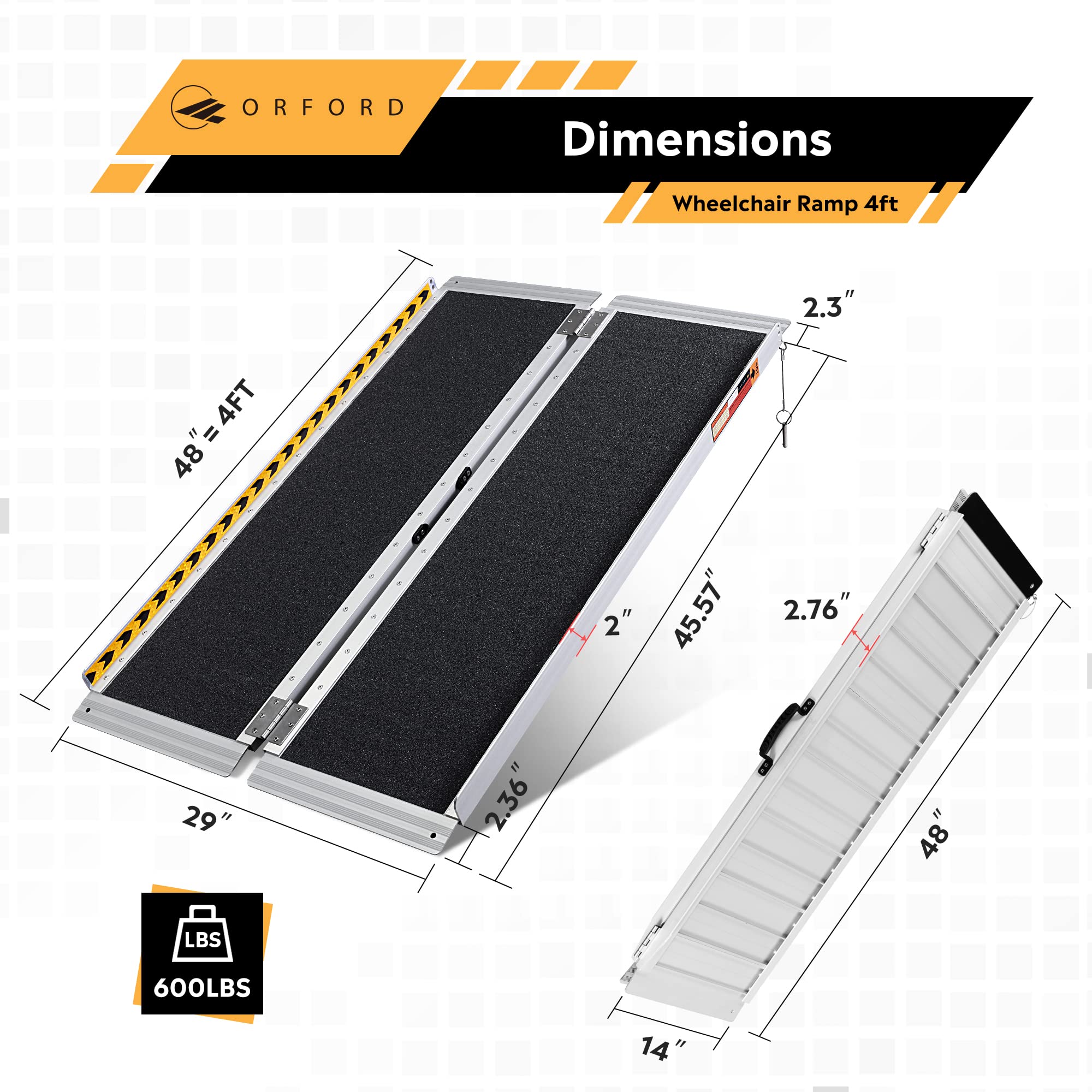 ORFORD NonSkid Wheelchair Ramp 4FT, Threshold Ramp with a NonSlip