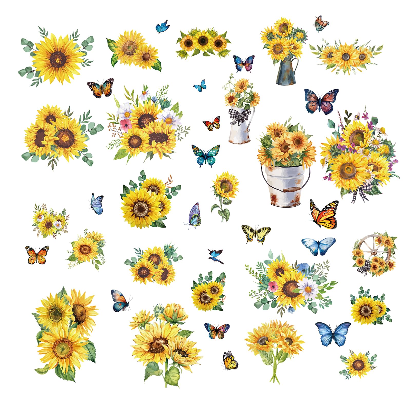 CRASPIRE 8 Sheets 8 Styles Sunflower Window Stickers Spring Summer Theme Butterfly Stickers Window Clings Wall Decor Decals for Fridge Bedroom Living Room Kitchen Store Showcase Wall Decorations