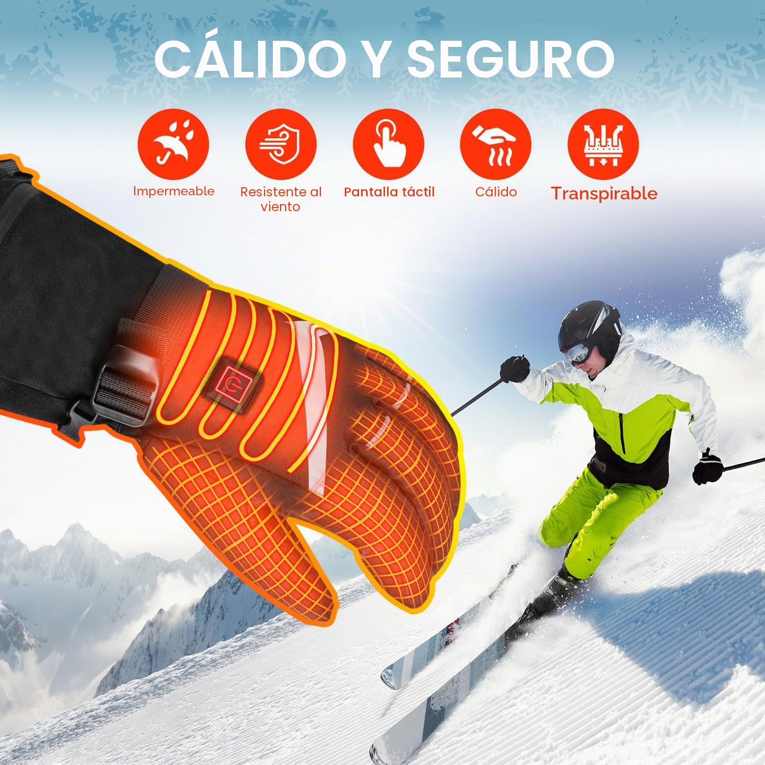 Guantes calefactables para hombre y mujer – Guantes calefactables 7,4 V/2 x 5000 mAh eléctricos cálidos guantes de invierno para moto de invierno, guantes de ciclismo y guantes de esquí con batería y