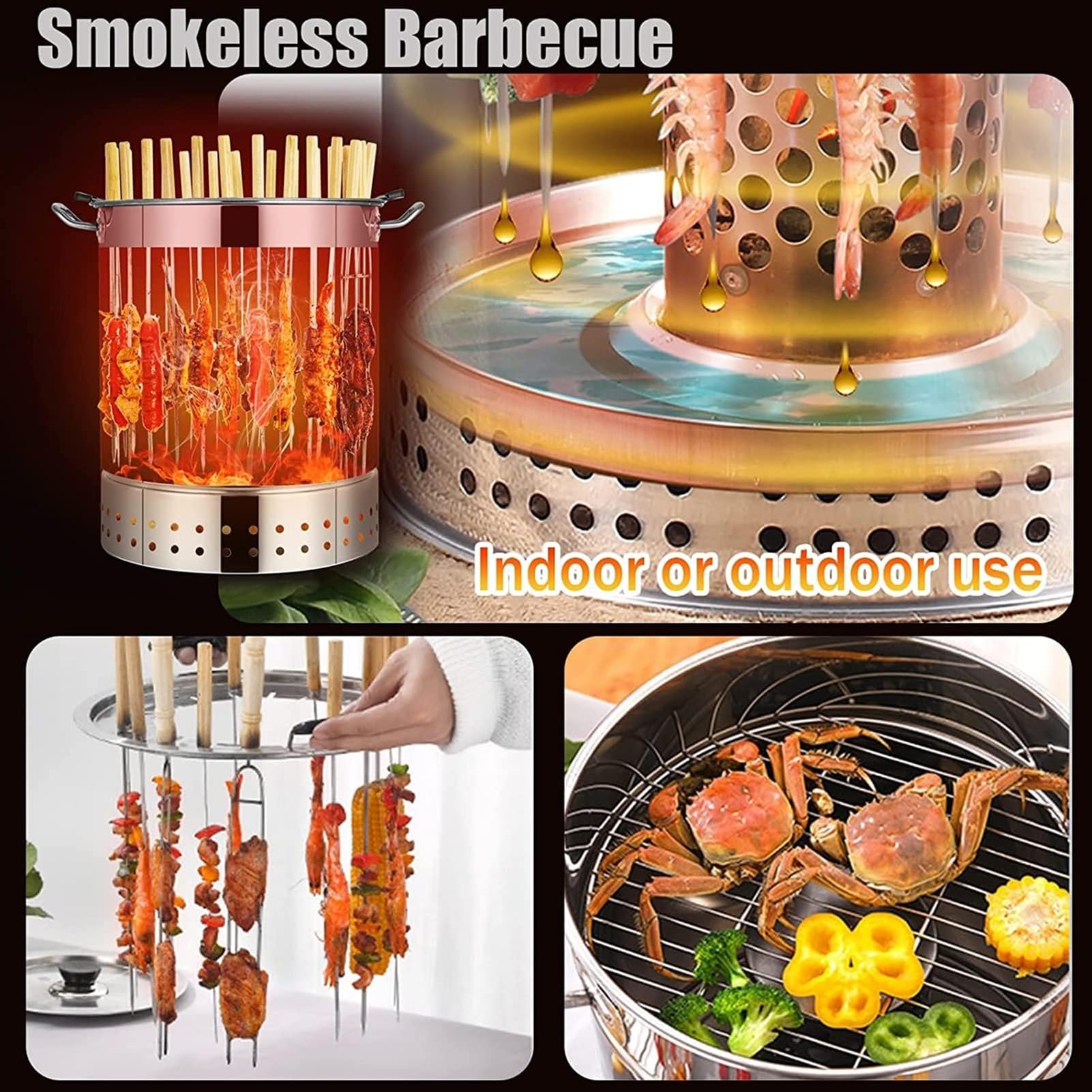 GAOXIAO Grill do użytku wewnątrz, bezdymny, węglowy, przenośny piec węglowy, pionowy grill wędzarniczy, zewnętrzny, kempingowy grill węglowy, mini piecyk do grilla silver Small (22 skewers)