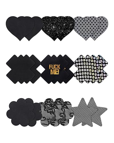 CICKEE Nipple Pasties Black 9 Pairs Rave Pack Nipple Covers Stickers - Black - 9