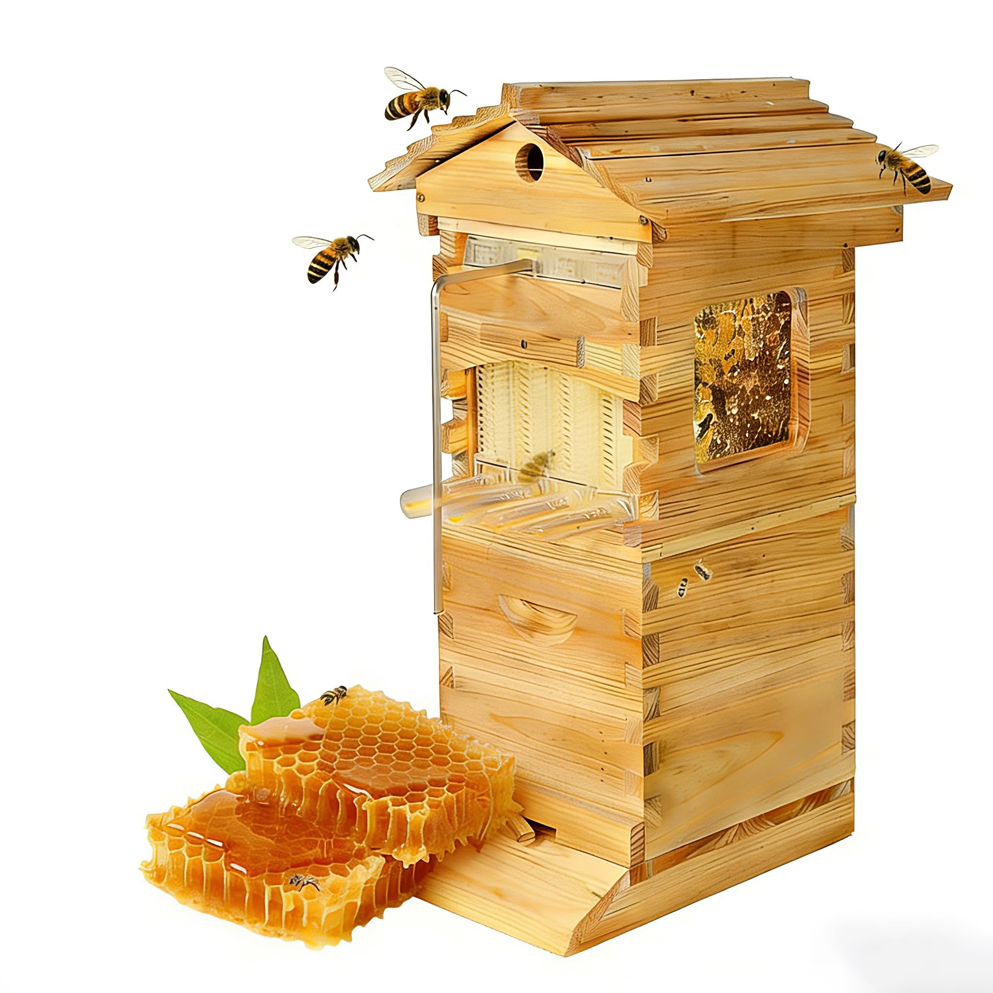 Kit de iniciación de colmena, caja de abeja completa, colmena de abejas, con ventana de observación y tubo de miel, capa de superficie de cera de abejas, adecuado para principiantes, principiantes y