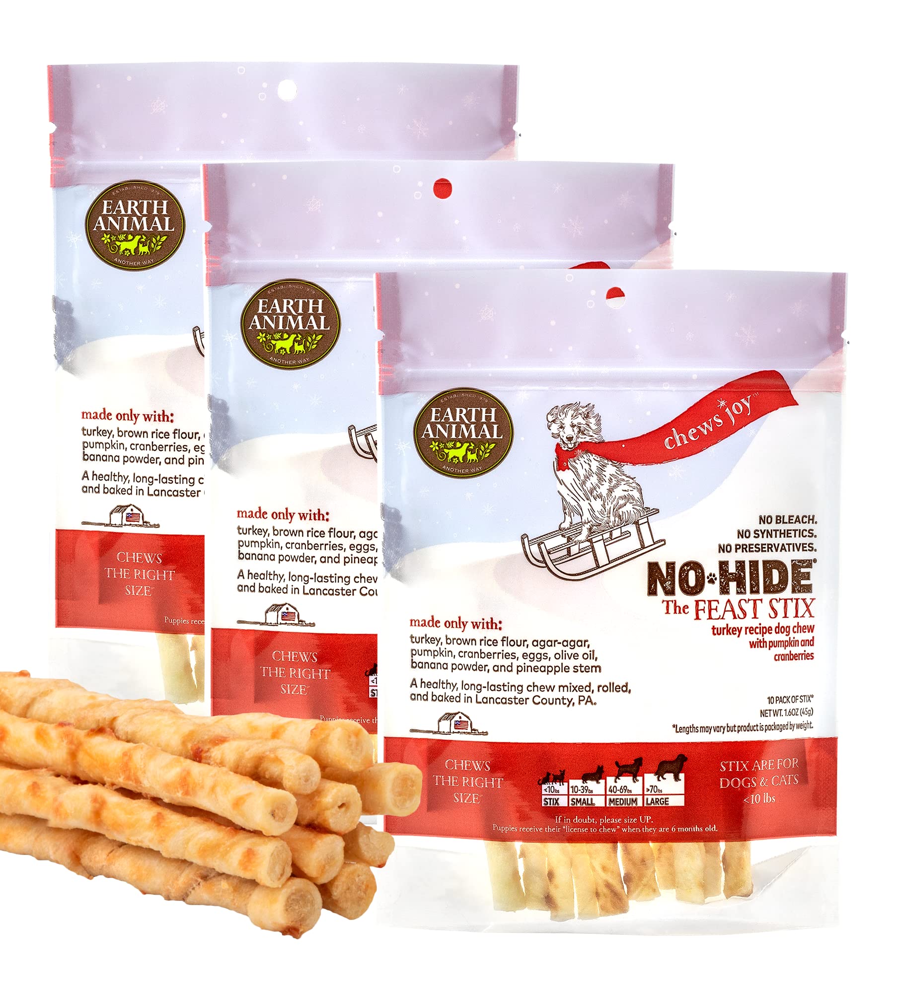 EARTH ANIMAL No Hide Stix Turkey Flavored Natural Rawhide Free Dog Chews Long Lasting Dog Chew Sticks | Dog Treats for Small Dogs and Cats | Great Dog Chews for Aggressive Chewers