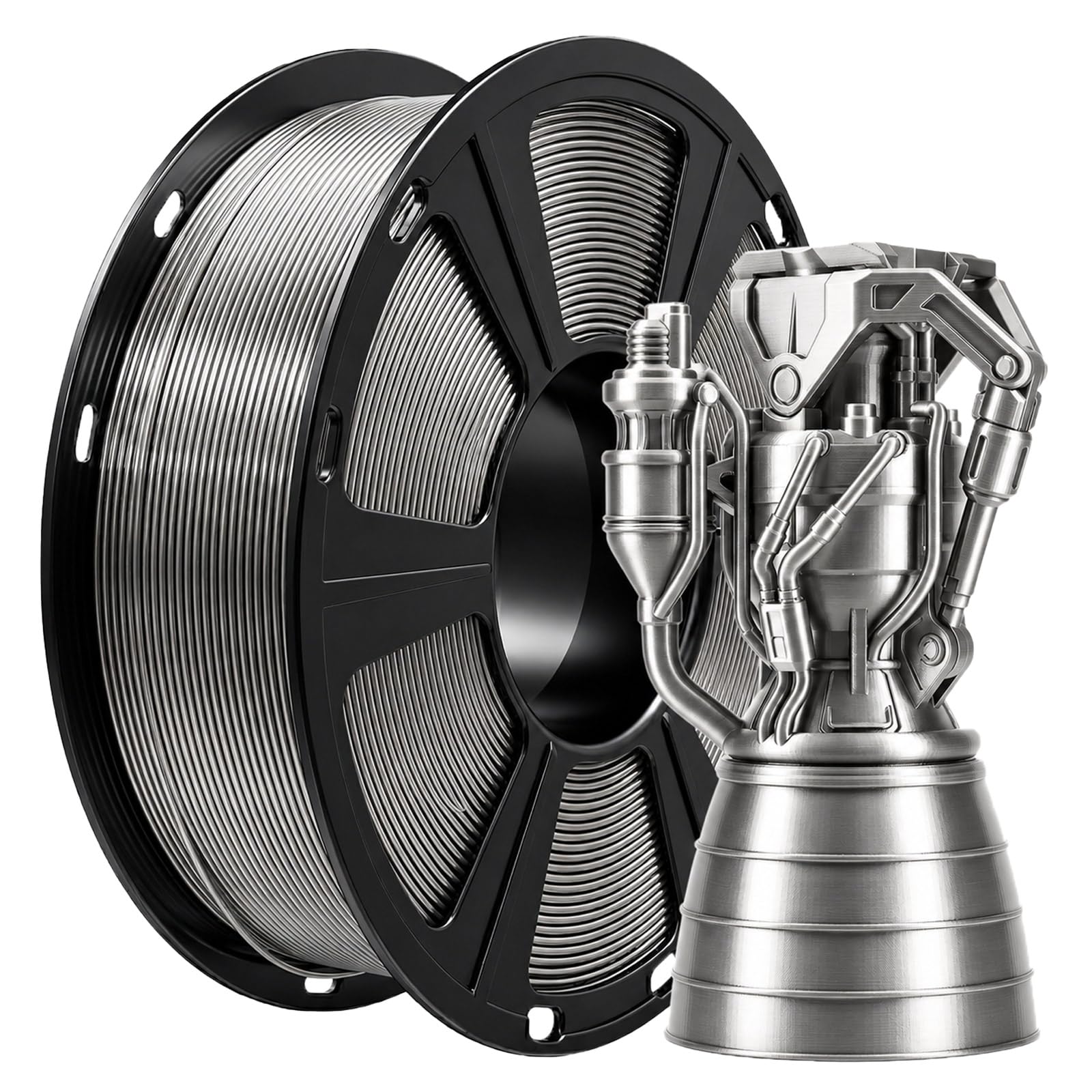 Metallic PETG Filament 1.75mm, 3D Printer Filament with Stunning Metal Luster, +/- 0.02mm Precision, 1kg Spool (2.2lbs) for FDM Printers, High Strength &amp; Odorless, Silver