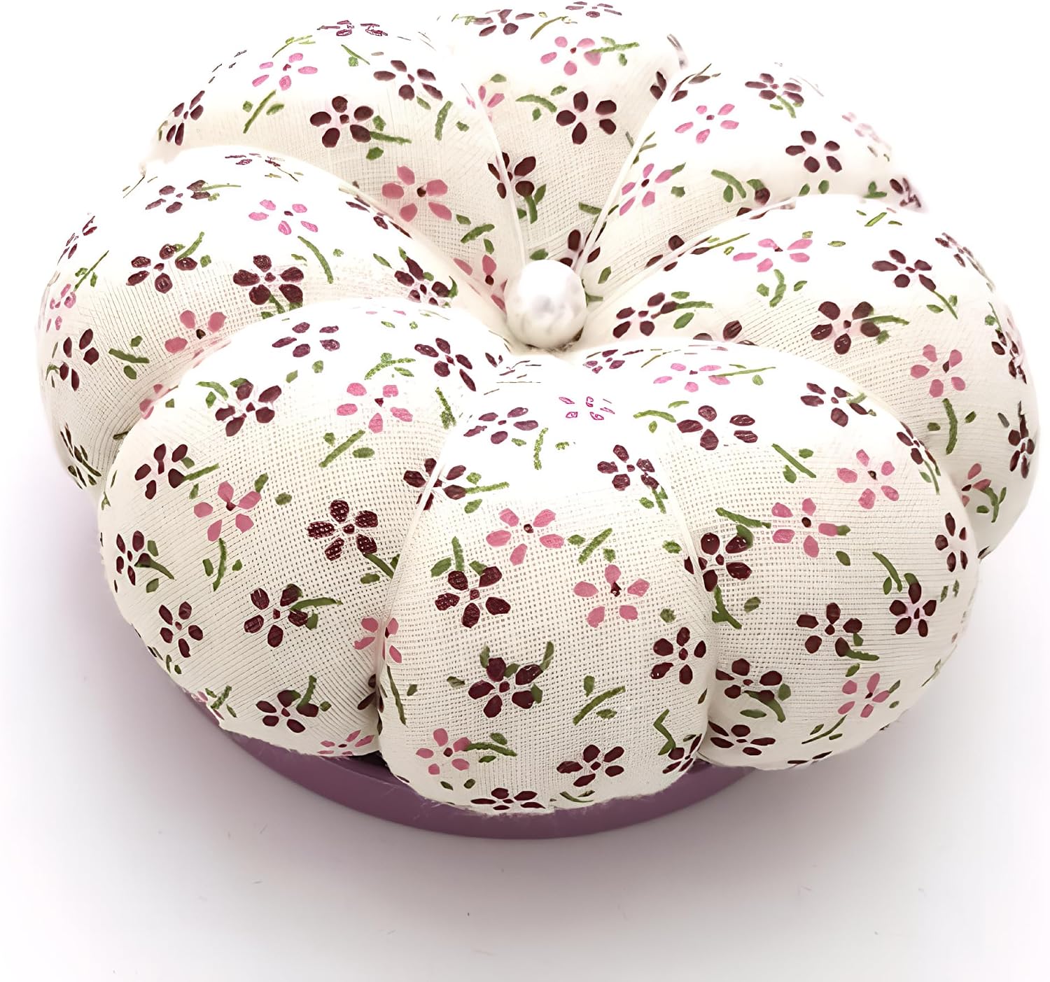 XULEUFU Sewing Pin Cushion with Magnetic Base, Cute Blue Floral Cotton Needle Cushion for Quilting and Embroidery, Small Portable Pincushion for DIY Crafts, 2.99 Inch (Purple Floral)