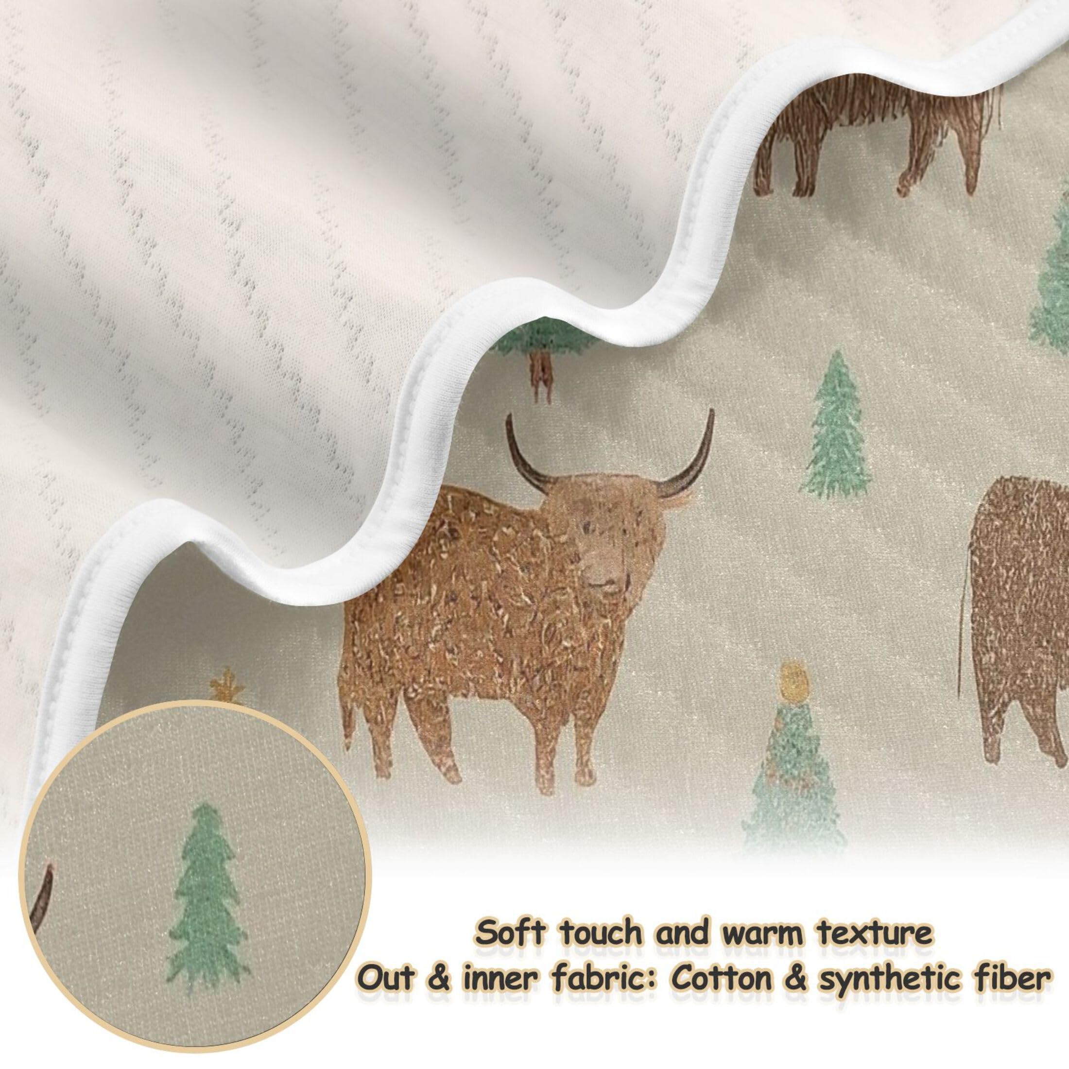 Burbuja Christmas Tree Highland Cows Baby Blanket for Boys Girls, Nursery Soft Warm Swaddling Receiving Baby Blankets, 30x40 in Toddler Blanket