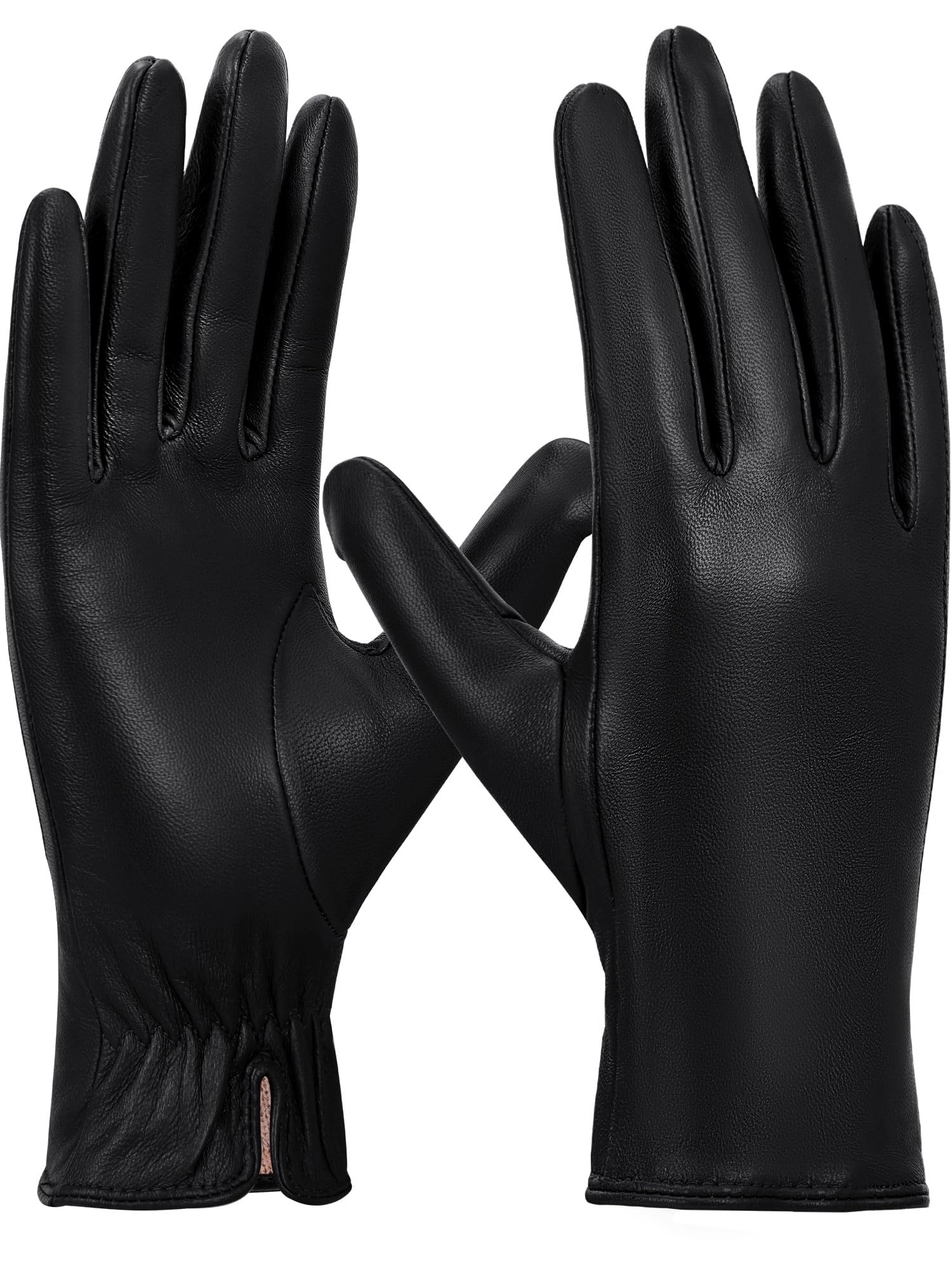 Womens Leather Gloves Winter Touchscreen Warm Wool/Fleece Lined Sheepskin Driving Gloves (Chrome-Free) W24004