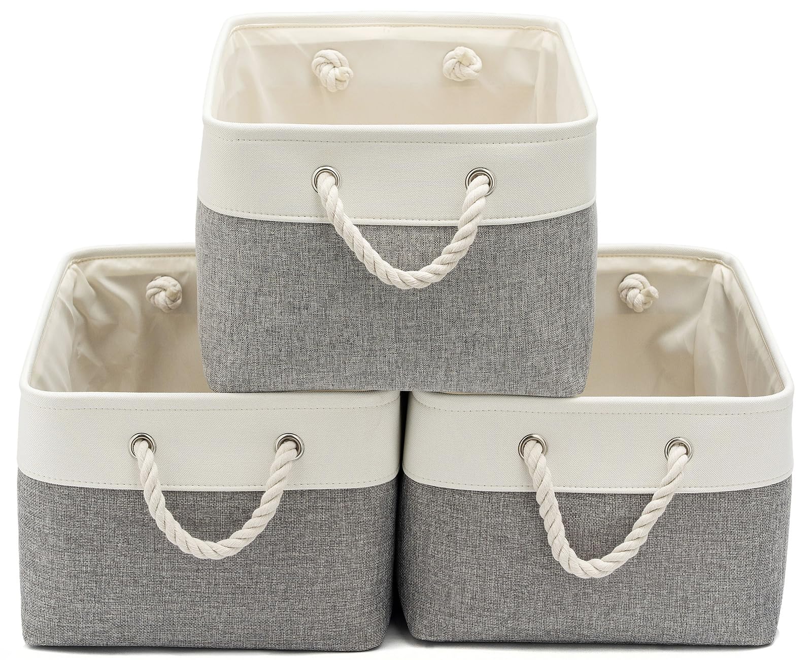 Cestas de almacenamiento, paquete de 3 contenedores de almacenamiento de tela, 15.7 x 12.8 x 8.2 pulgadas, cestas de almacenamiento versátiles para estantes con asas, cajas de almacenamiento