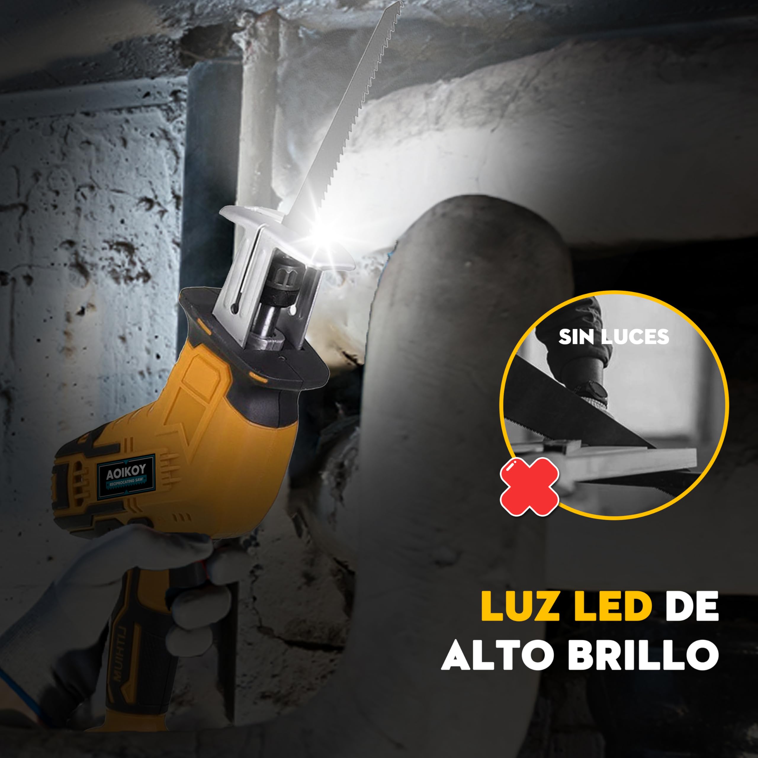 Sierra Sable Sin Cable para Dewalt 21V, Segadora Alternativa Sin Escobillas con 4 Hojas, Velocidad Ajustable 0-2500 RPM para Corte de Madera/Metal/PVC (Sin Batería)