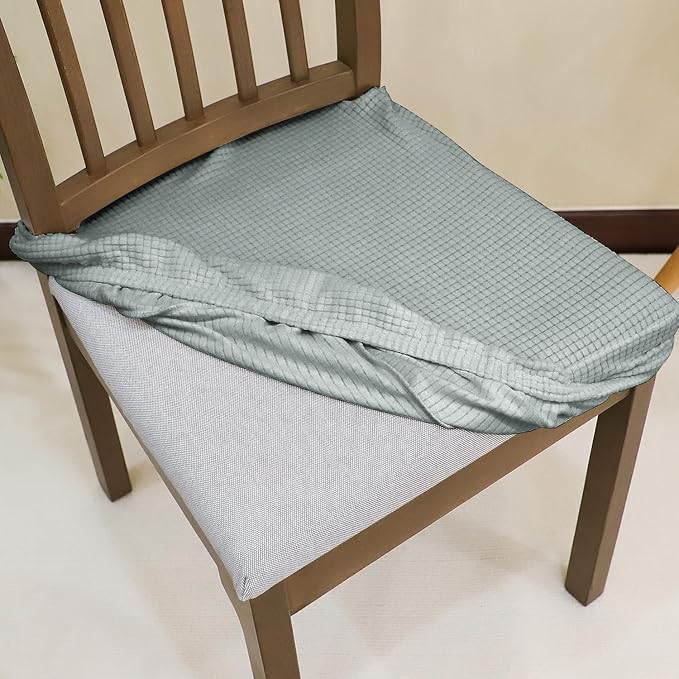 HOKIPO 200 GSM Jacquard Dining Chair Seat Cover, Stretch Fitted, Removable Washable Furniture Protector Slipcovers, Set of 4, Light Grey (AR-4756-LGRY*4)