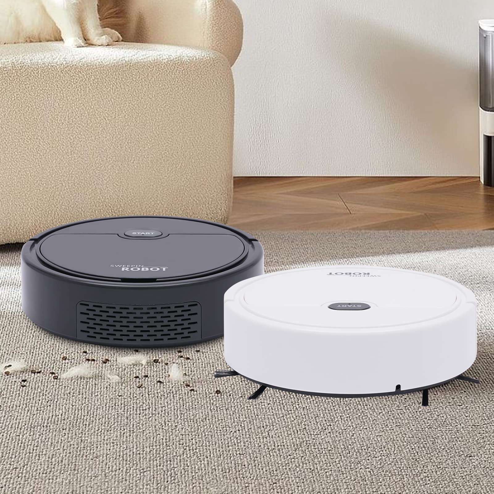 Aspirateur robot intelligent - Forte aspiration - Auto-chargé - Silencieux - Ultra fin - Fonction d'essuyage pour sols durs - Tapis et poils d'animaux de compagnie