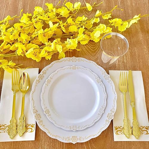 Miniatura 3 de Juego de platos de plástico, 175 piezas para 25 invitados, platos de fiesta, 25 platos de postre, 25 tazas (10.1onzas líquidas), 25 tenedores, 25