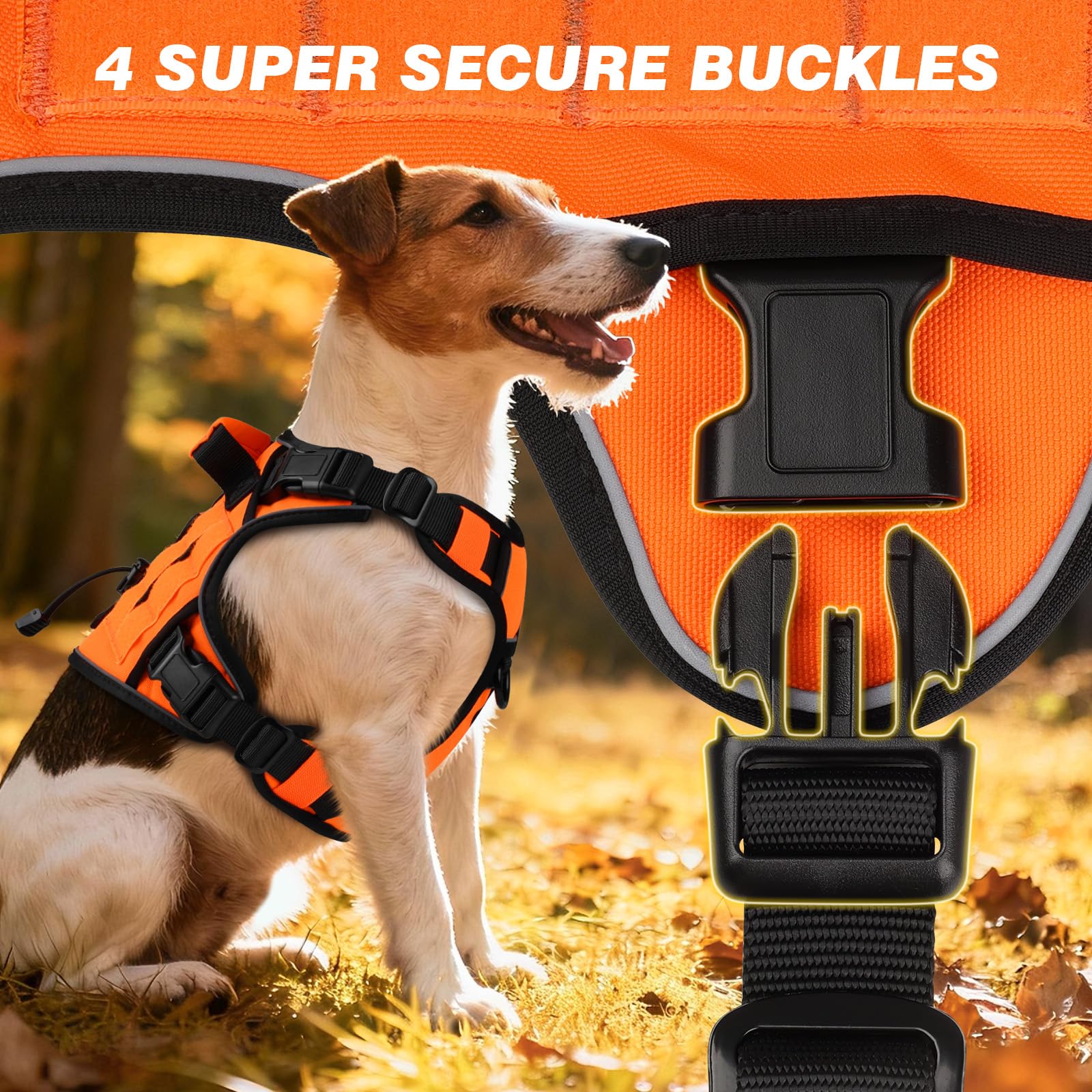 WINGOIN Arnés táctico naranja para perros pequeños, sin tirones, ajustable, reflectante, K9, arnés militar para perros con asa para caminar, senderismo, entrenamiento (M)