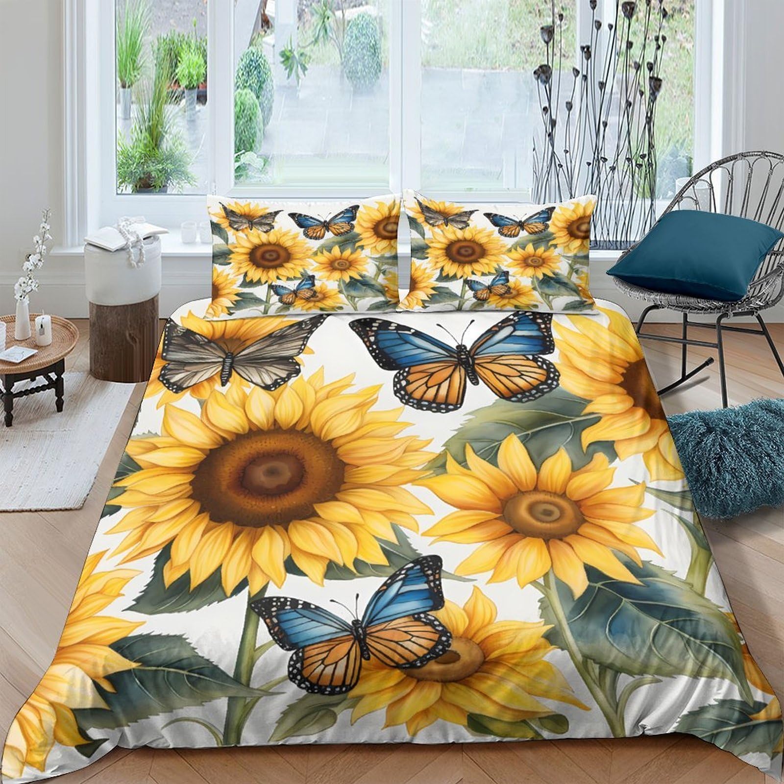 Ctjqhvkz Style-10 3D Printed Sunflower Butterfly Fitted Sheet Microfiber Soft Anti-Slip Bed Cover For Bedroom Guestroom Decor Easy Care Single（135X200cm）