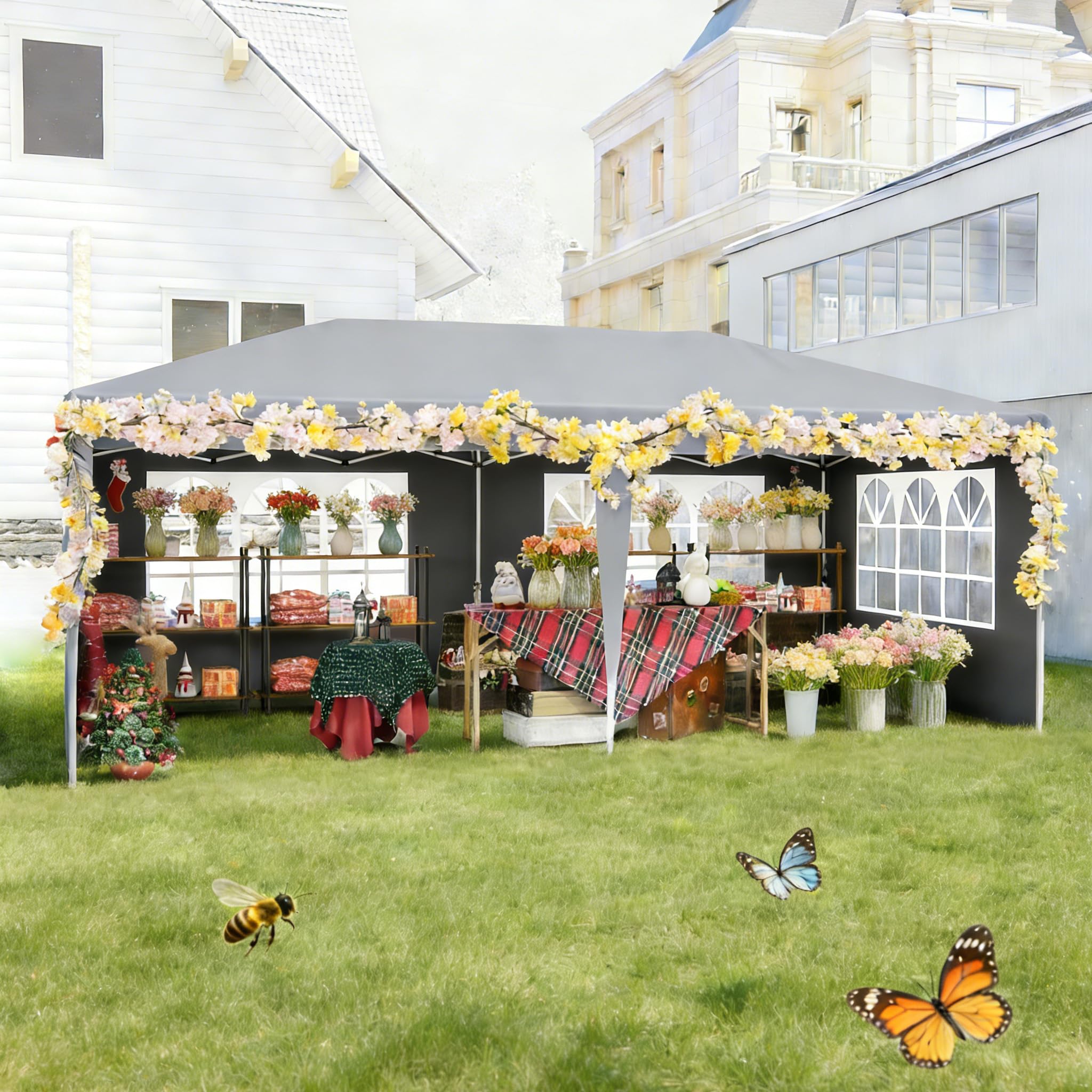 Aufun Pavillon Faltbar 3x6m, Partyzelt Faltpavillon Wasserdicht Grau