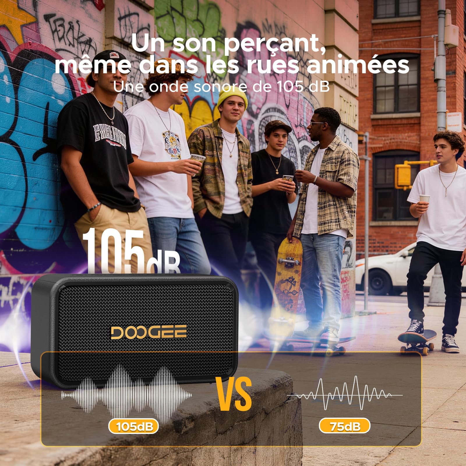 Enceinte Bluetooth Puissante, 130W Peak avec Basses Renforcées, Haut-parleurs sans Fil Portable avec 70W Subwoofer, Autonomie 28H, IP67 Etanche, EQ, TWS, USB-C, AUX, pour Camping/Extérieur/Plage/Fêtes
