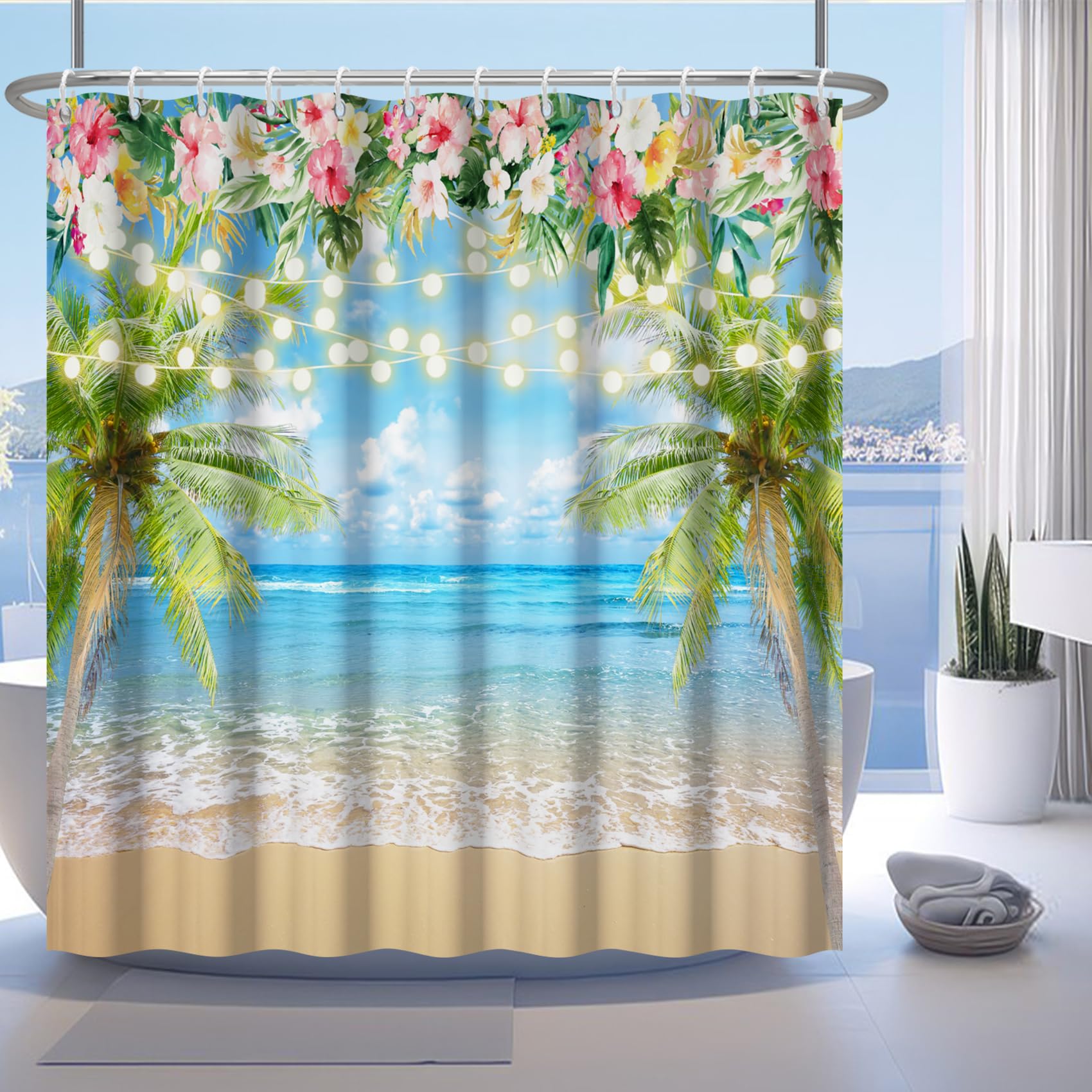 Rideau de douche en tissu haut de gamme motif vagues de la mer 183 cm